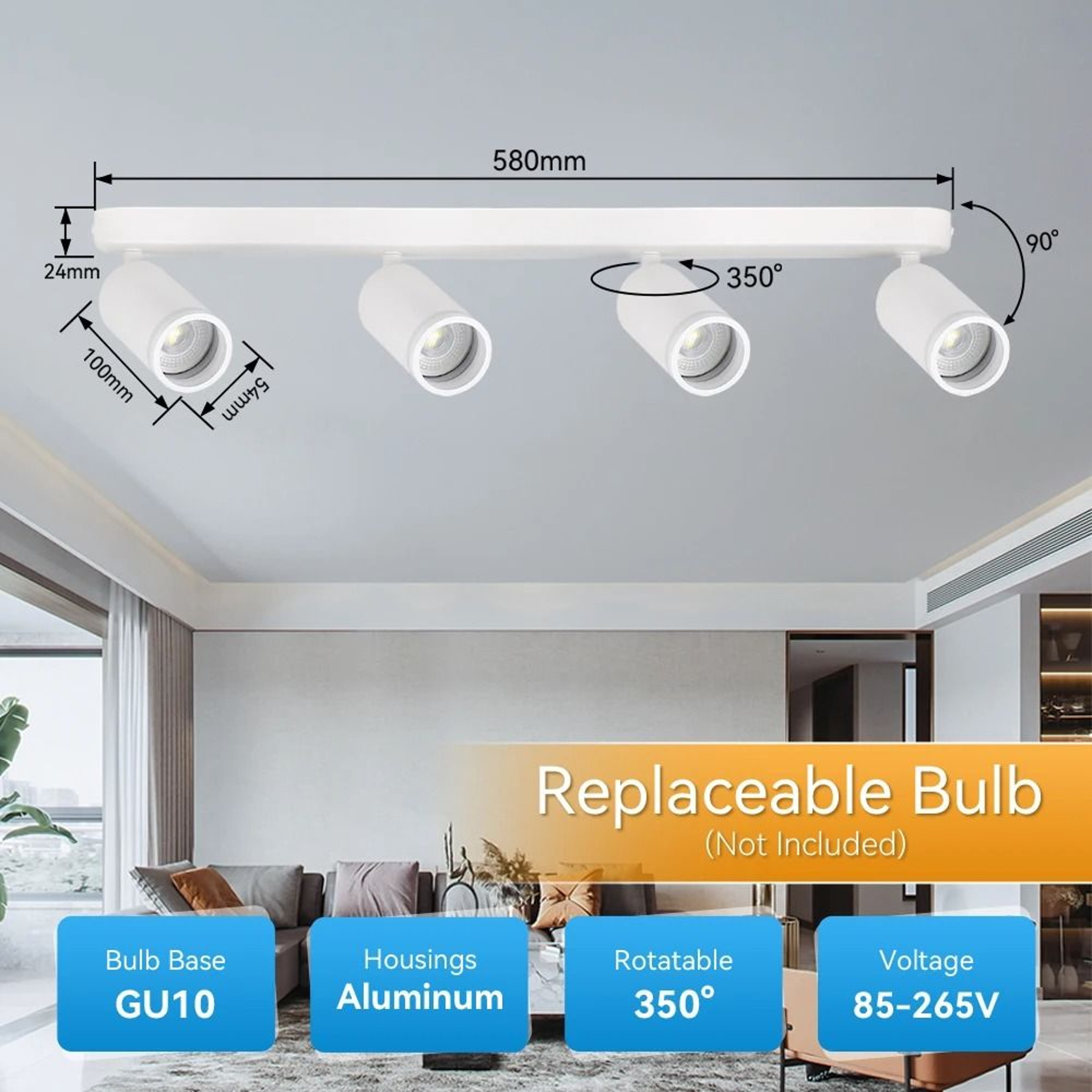 Modern Ceiling Spotlight Bracket Replaceable Bulb Spot Lamp Surface Mount Living Room Kitchen 13
