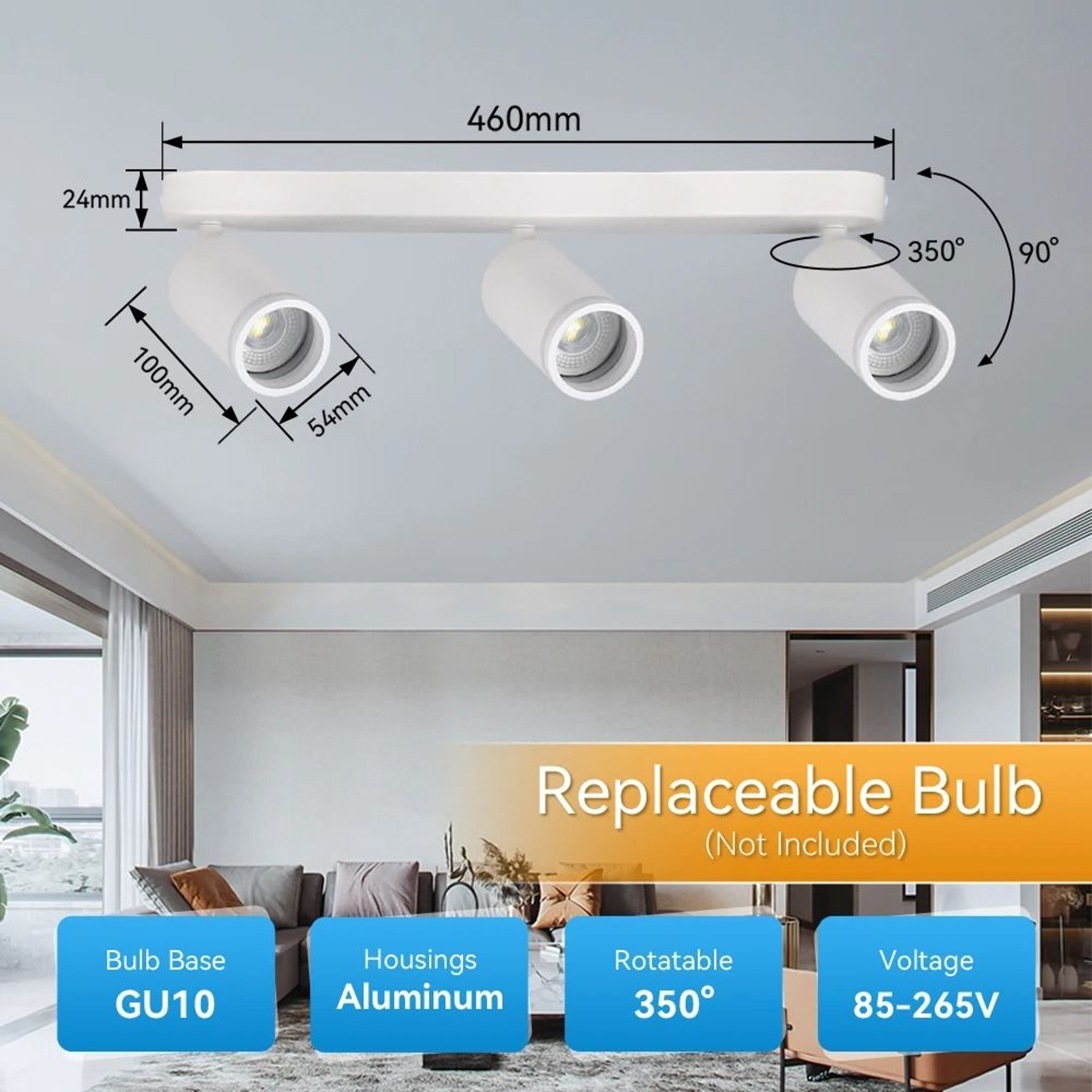 Modern Ceiling Spotlight Bracket Replaceable Bulb Spot Lamp Surface Mount Living Room Kitchen 12