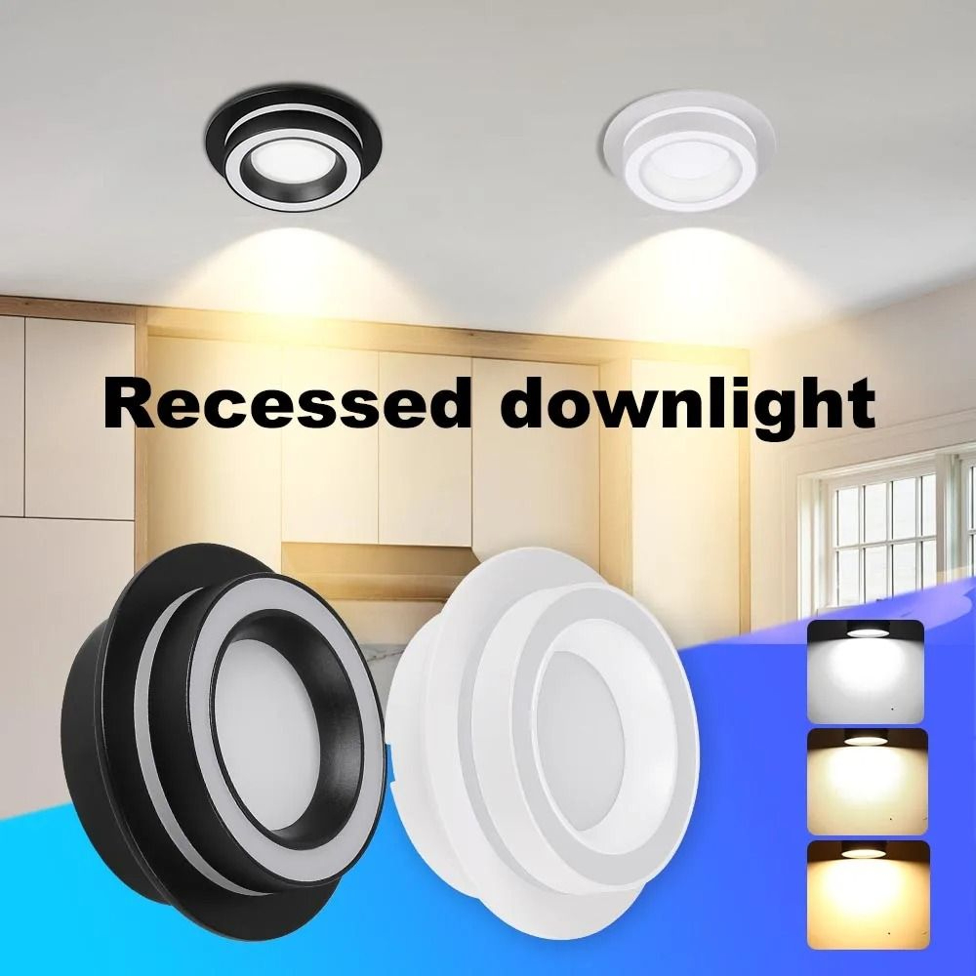 Modern Recessed LED Ceiling Downlight Tricolor Round Panel Light Bathroom Living Room 0