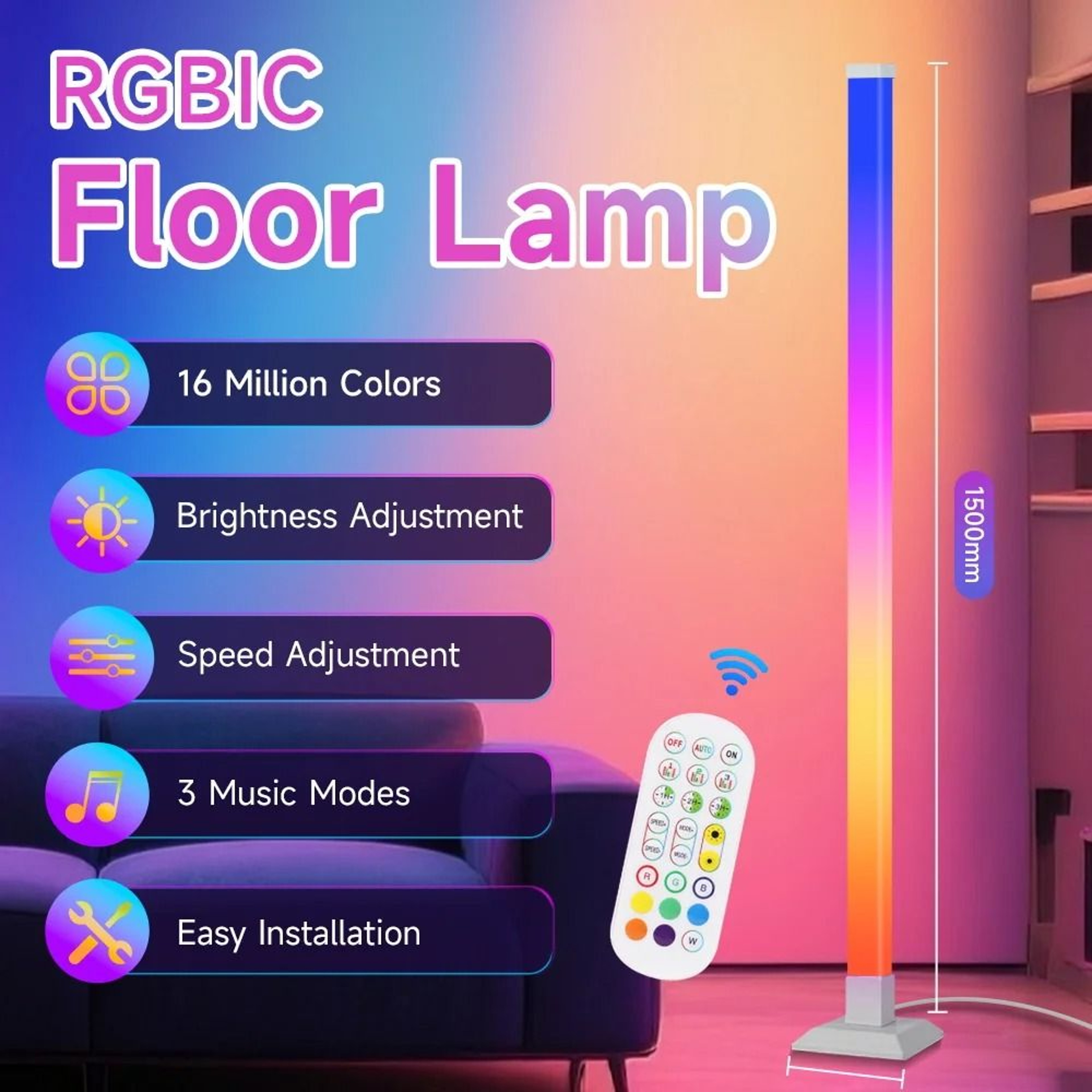 Modern Dimmable LED Floor Lamp Remote Control Stand Light Bedroom Study Office 9