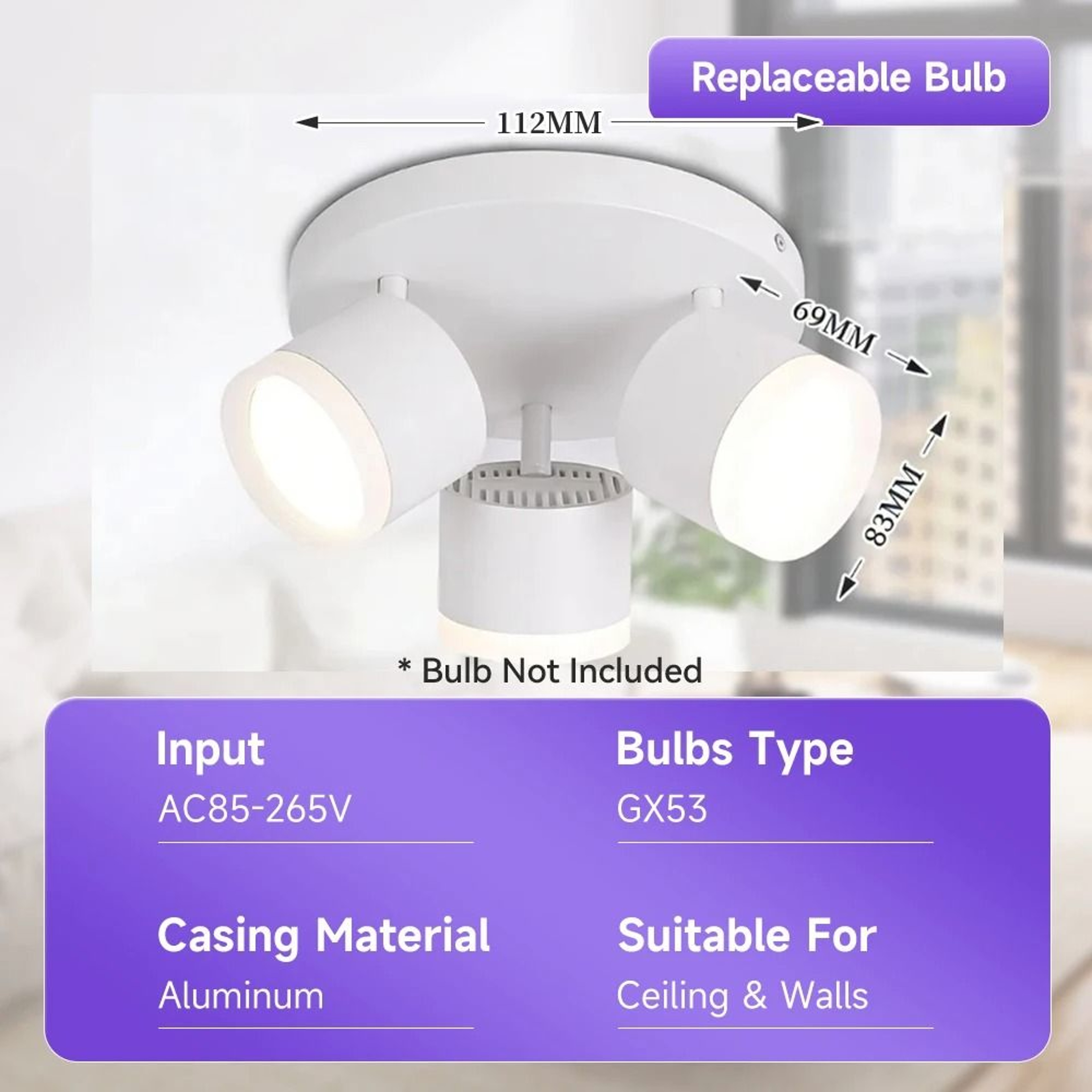 Surface Mount LED Ceiling Spotlight Replaceable Bulb Base 85 To 265V Downlight Living Room Bedroom  11