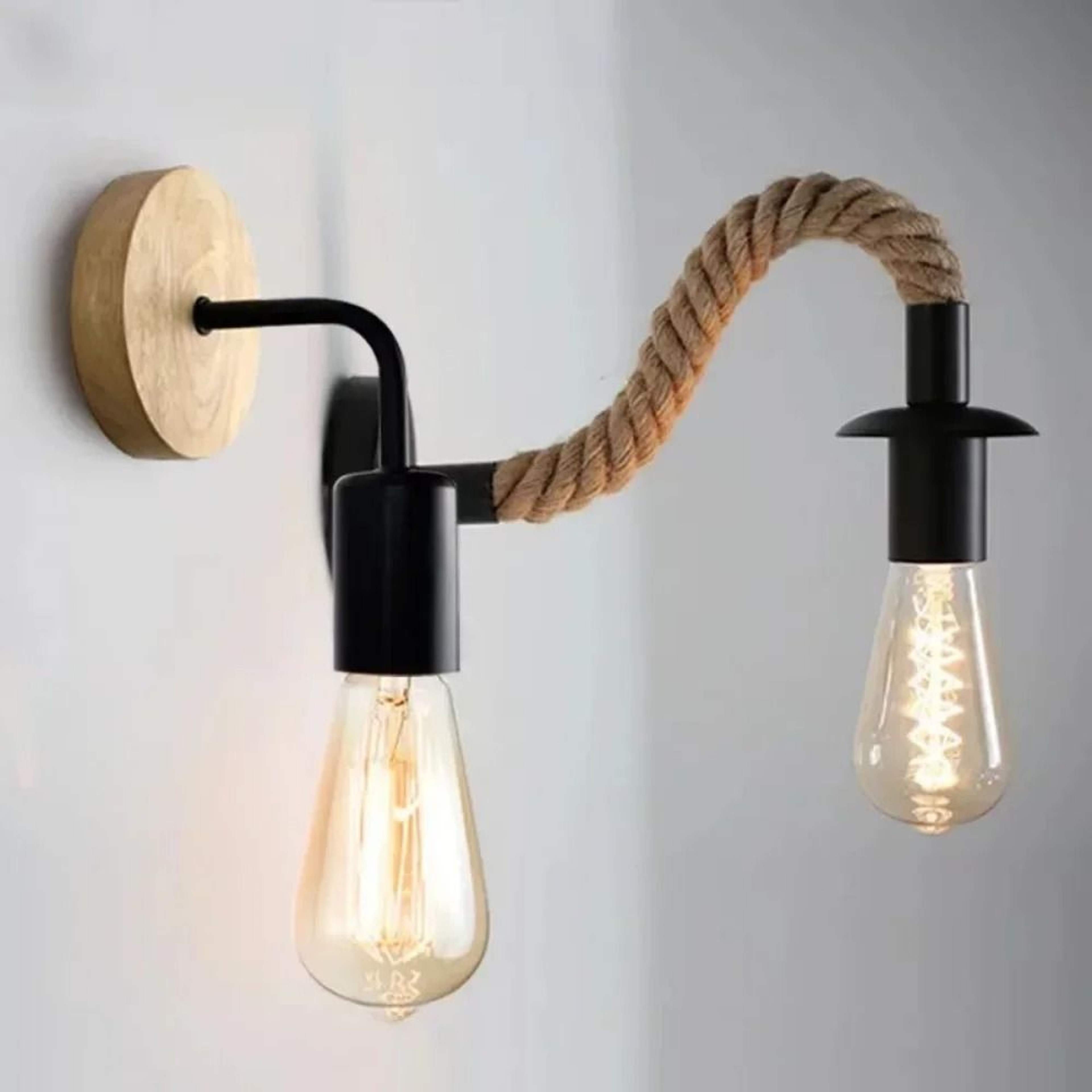 Rustic Hemp Rope Iron Wall Lamp Vintage Edison Sconce Industrial Decor Fixture Loft Hallway Corrido 5