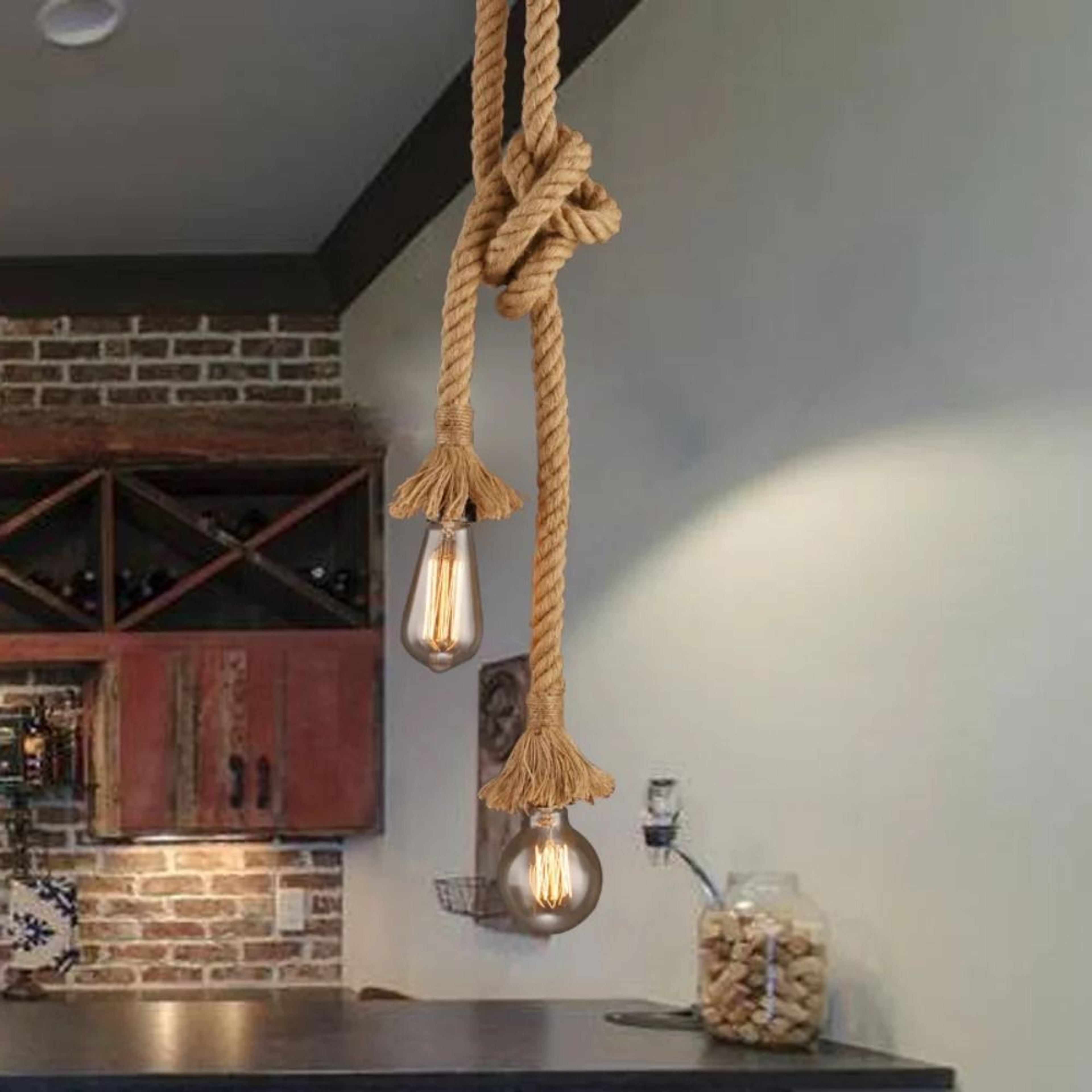 Rustic Hemp Rope Ceiling Pendant Light Vintage Edison Hanging Chandelier Lamp Loft Home Decor 4