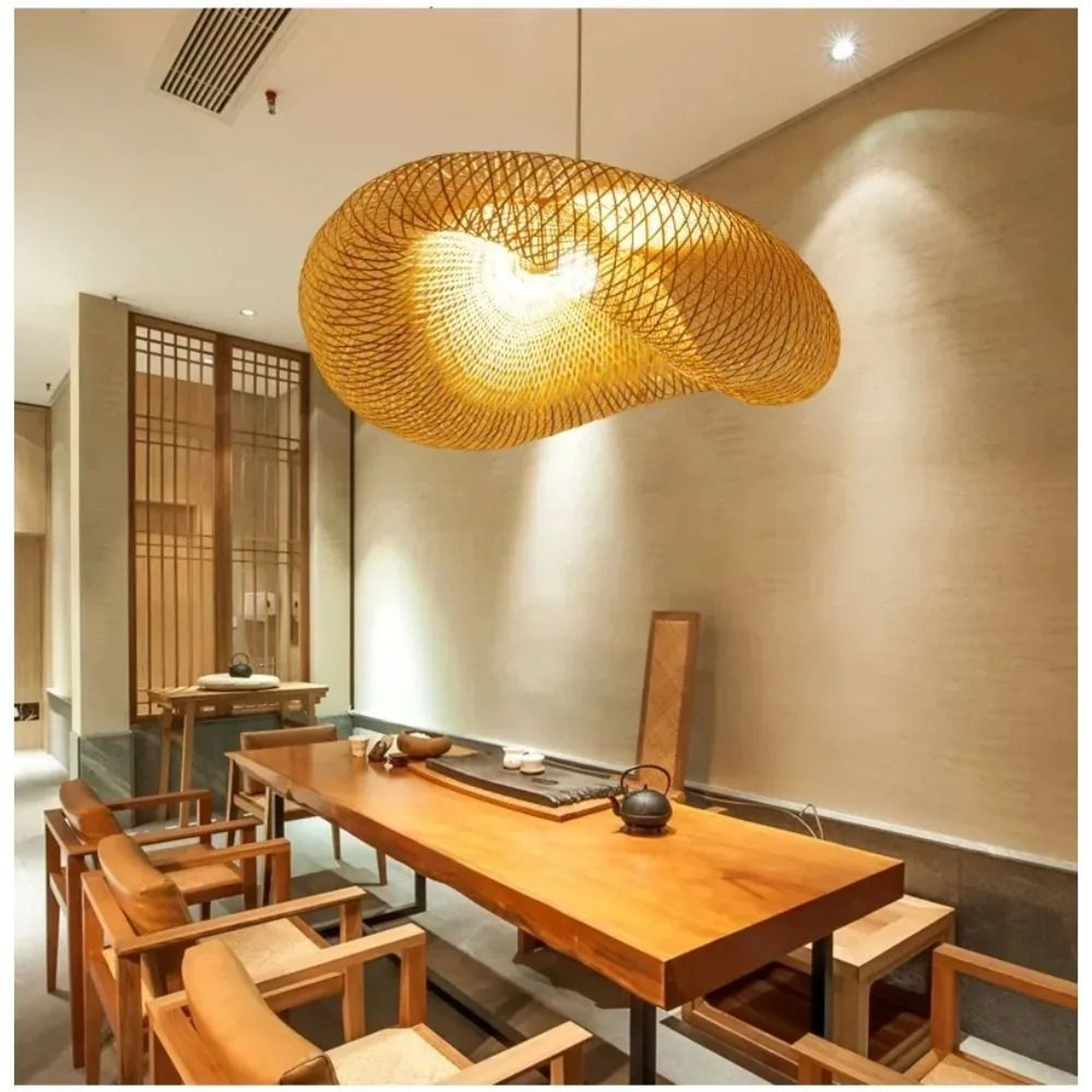 Handmade Bamboo Woven LED Pendant Light 157 Inch Diameter Vintage Hanging Chandelier Living Dining  1