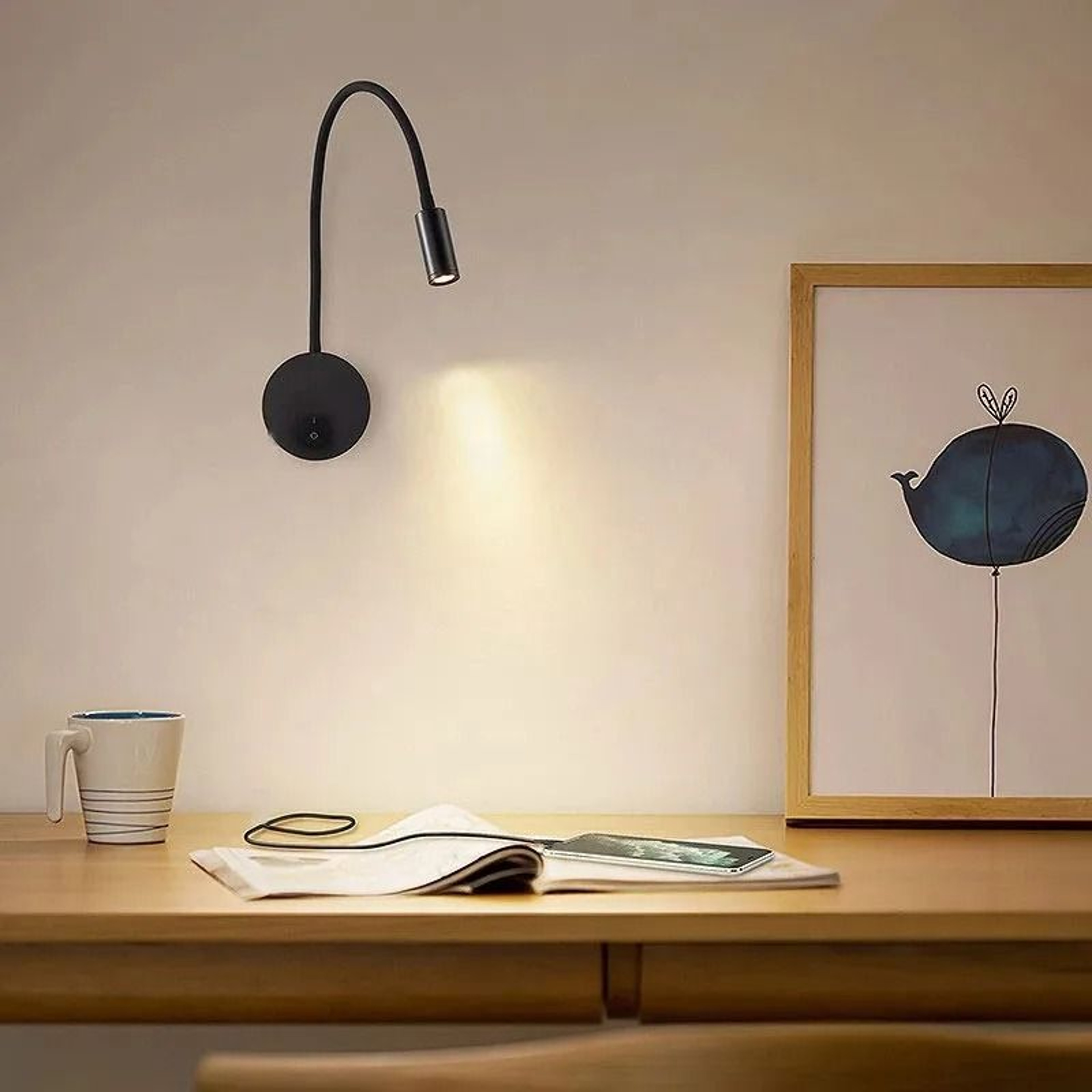 Flexible Hose LED Bedside Wall Light Rotatable Spotlight Surface Mounted Reading Sconce 220V 3