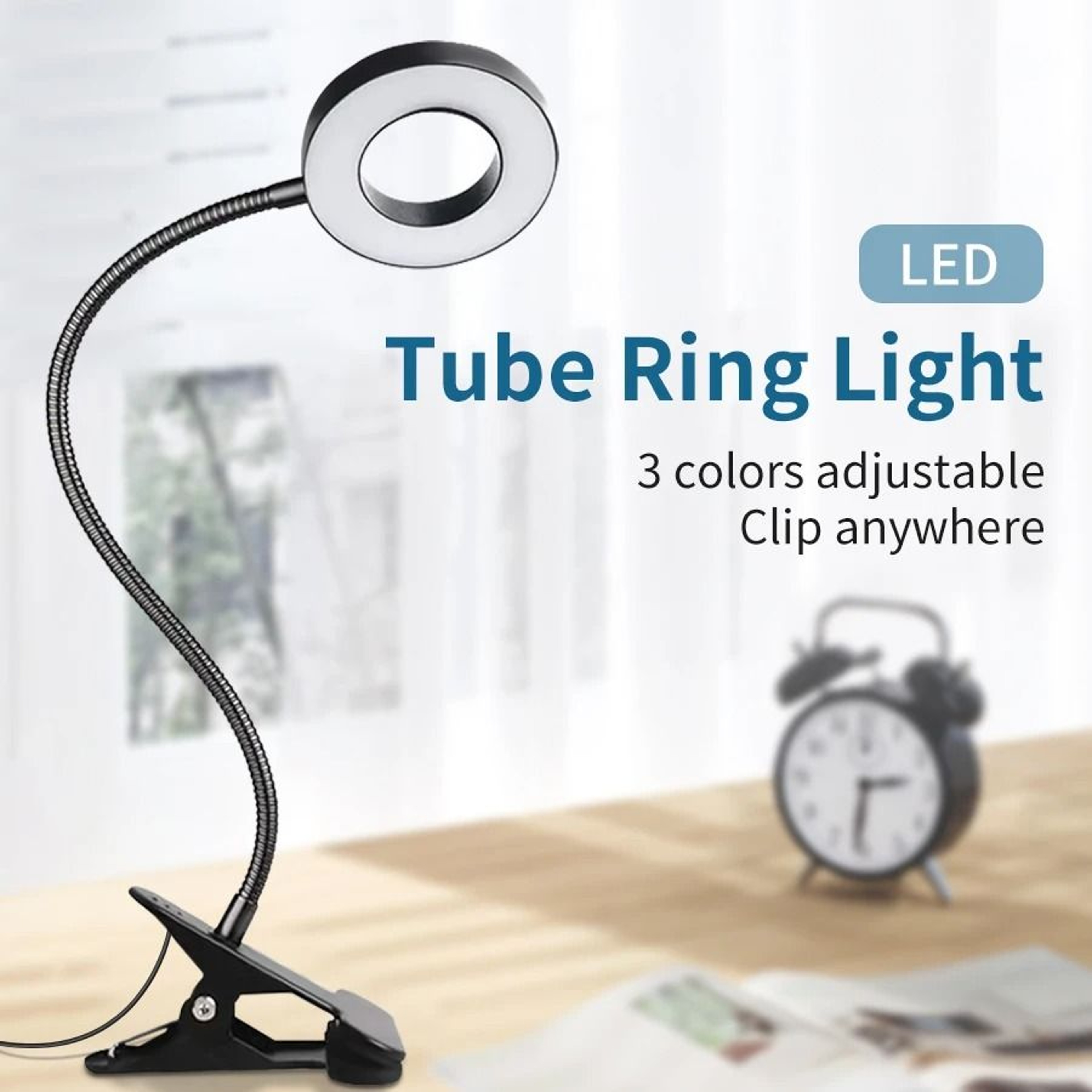 48 LED Clip On Desk Lamp USB Foldable Reading Light 360 Degree Flexible Gooseneck 3 Level Dimming T 5