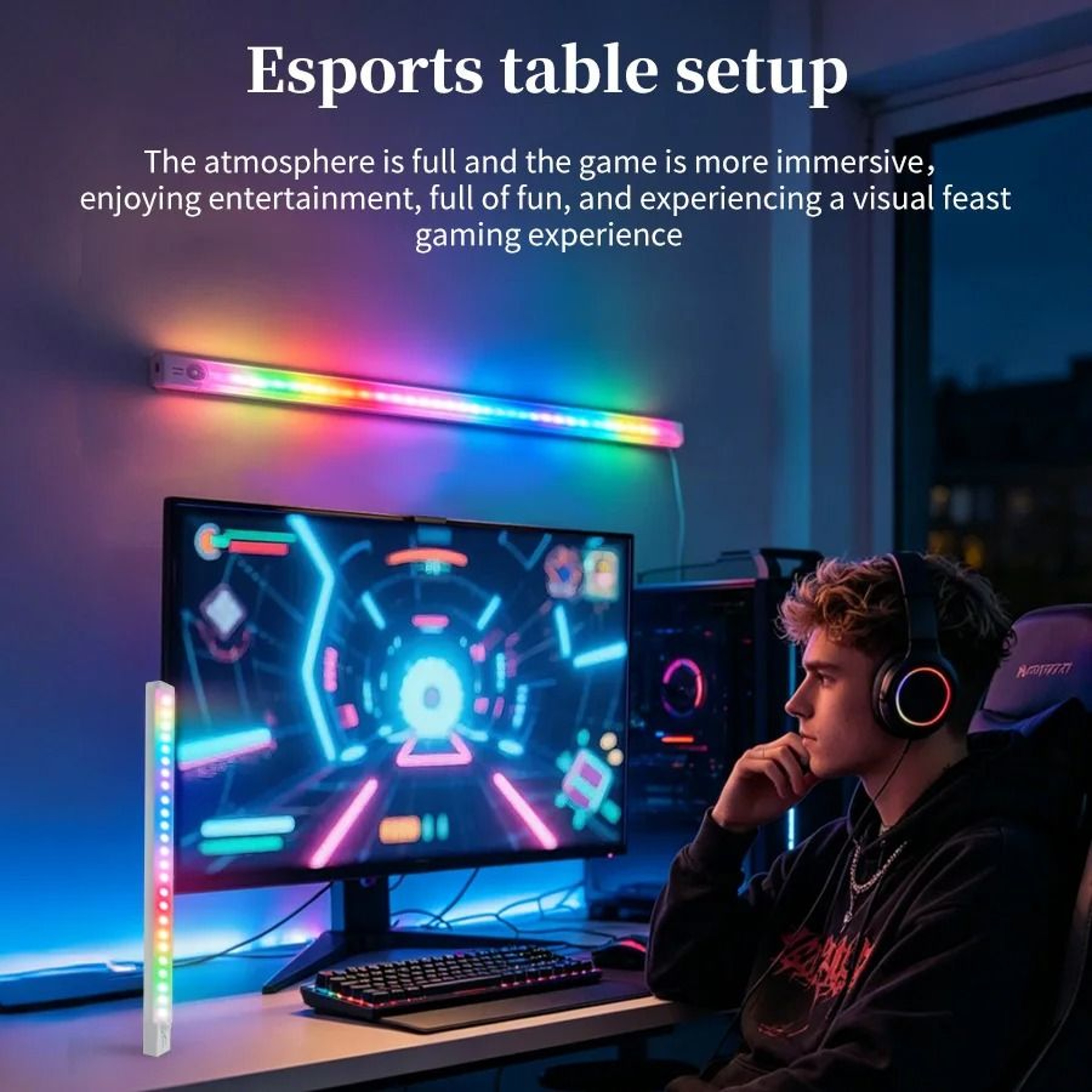 RGB Motion Sensor LED Light Bar USB C Magnetic Cabinet Lamp 4