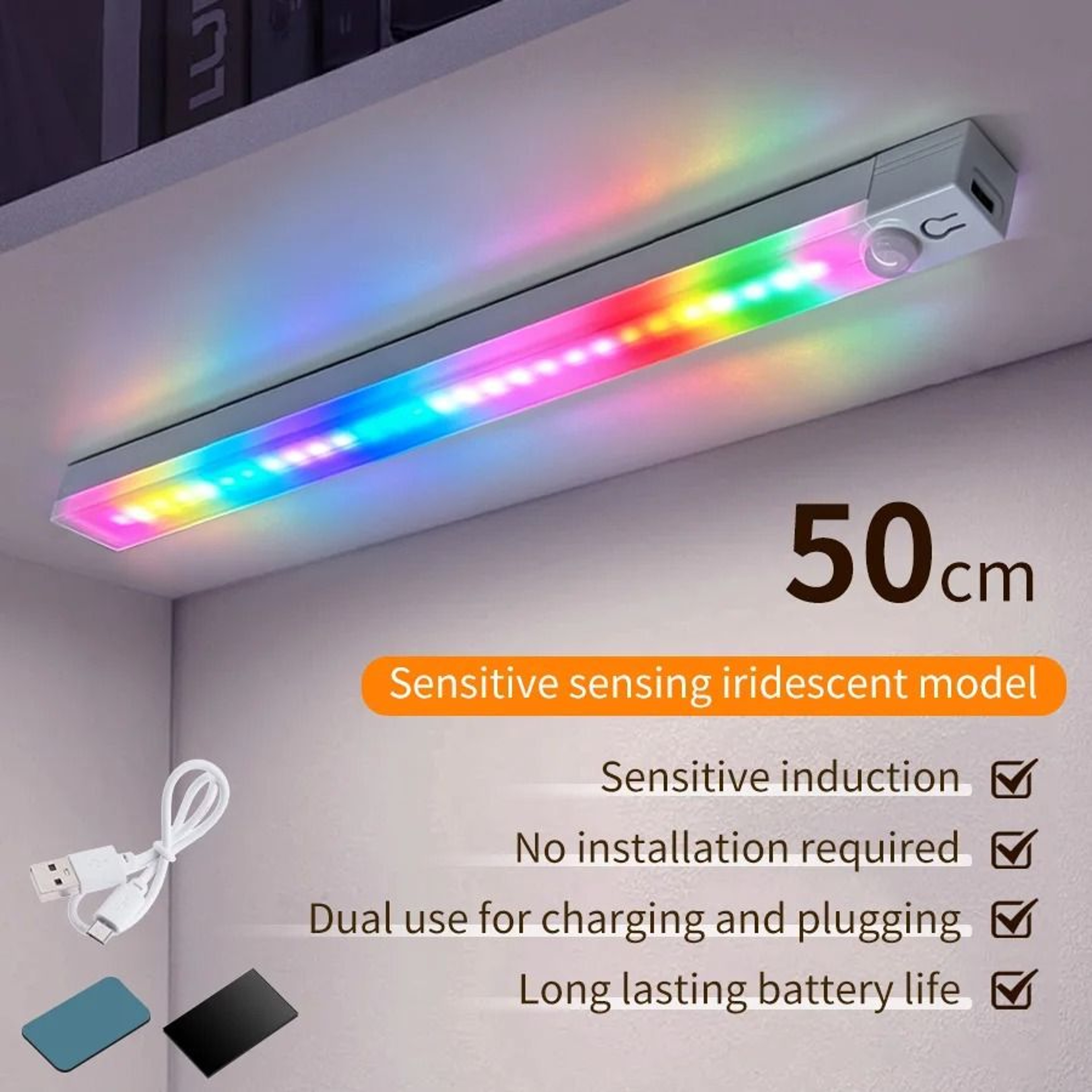 RGB Motion Sensor LED Light Bar USB C Magnetic Cabinet Lamp 7