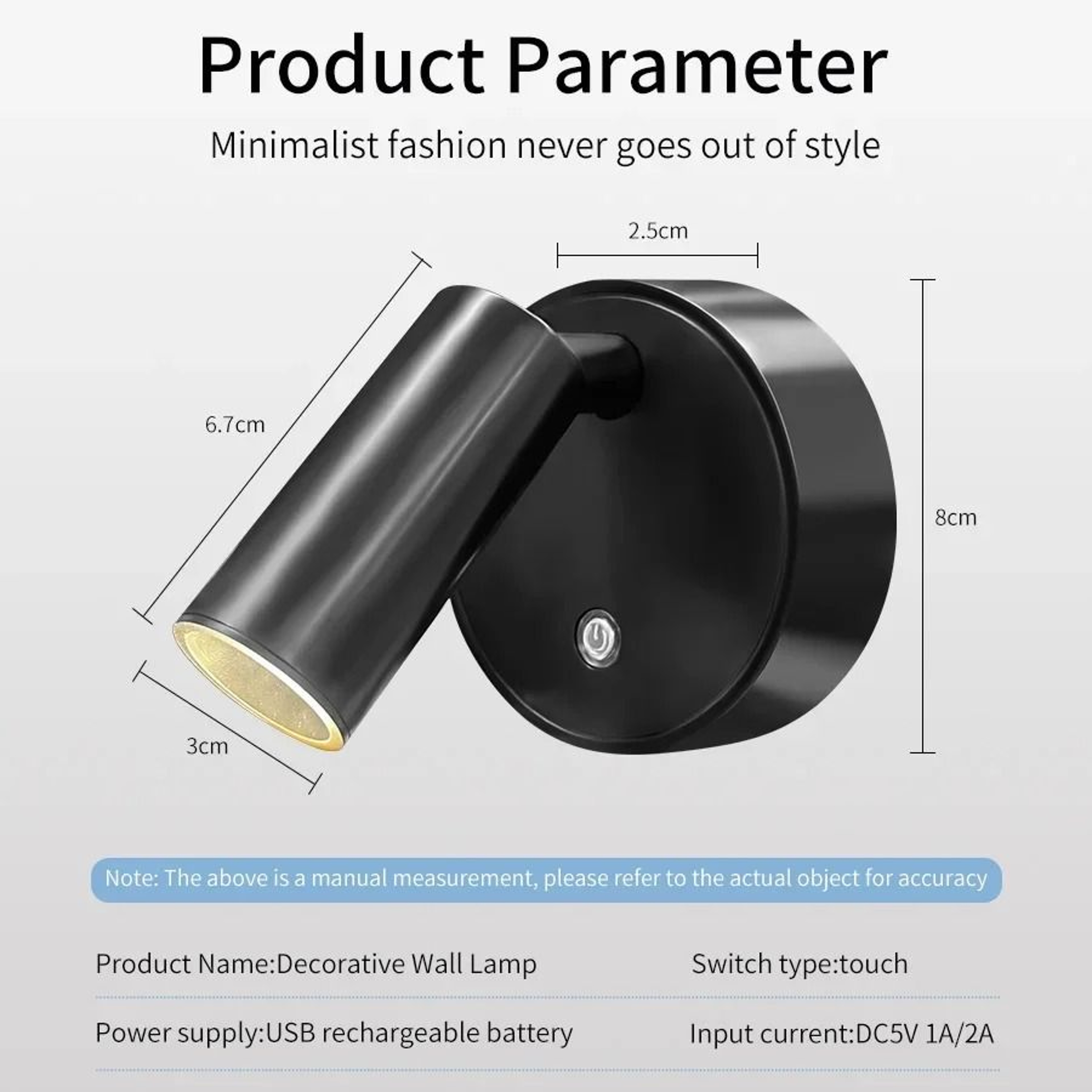 Magnetic LED Wall Light USB C Rechargeable Touch Dimming Three Color Wireless Bedside Spotlight 4