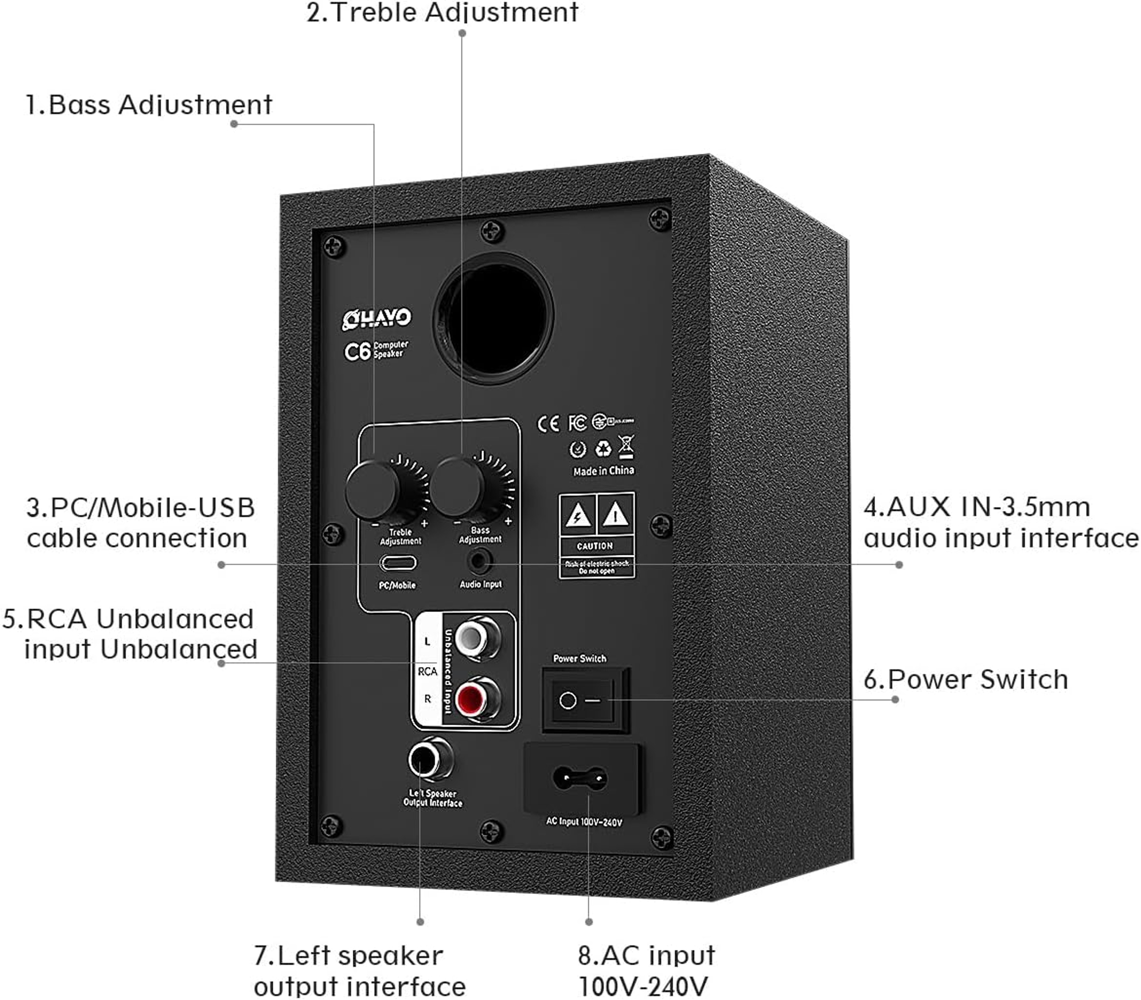 Bluetooth Computer Speakers Stereo Desktop PC Speakers With Aux RCA Input 3