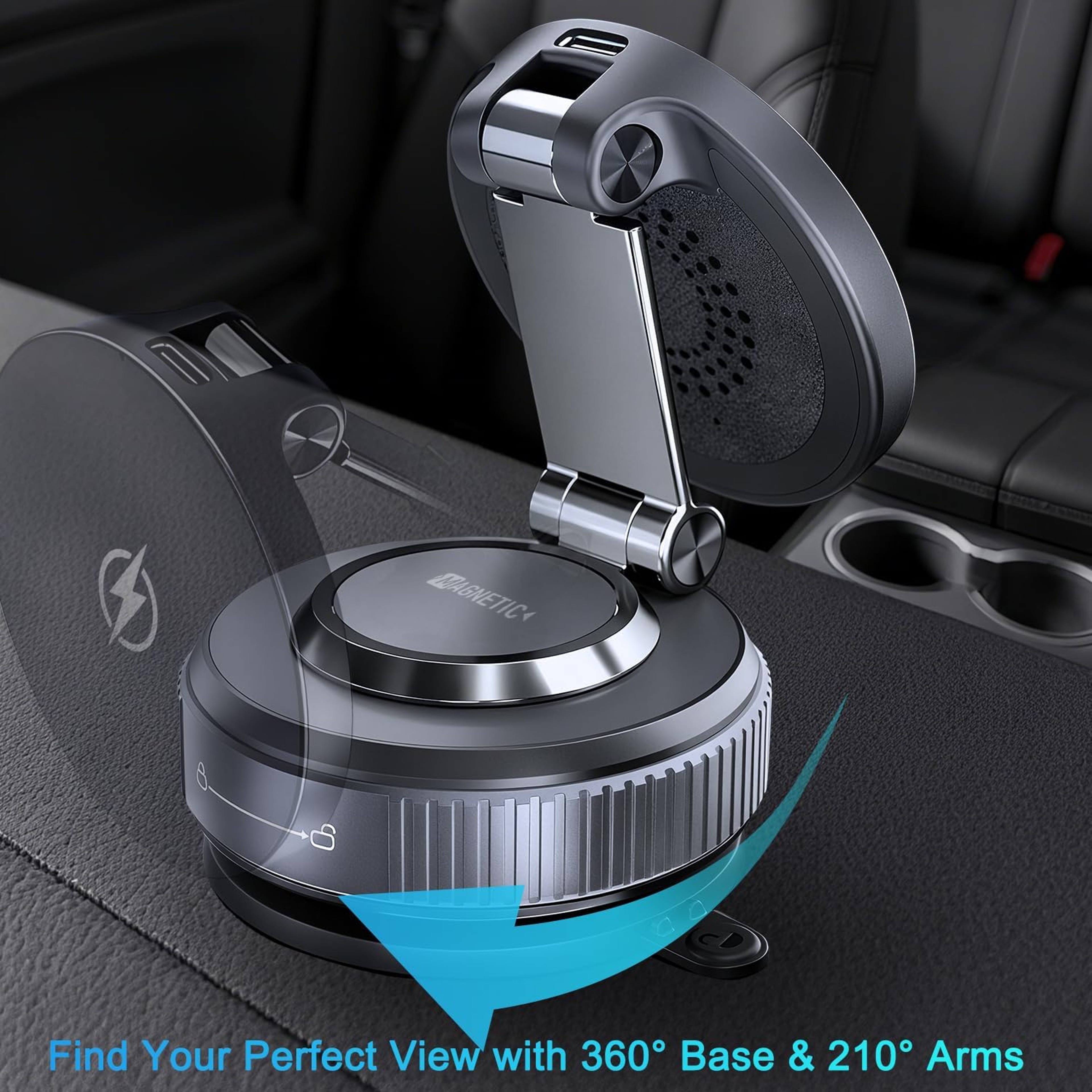 MagSafe Car Charger Magnetic Wireless Charging Mount With 360 Rotation Suction Holder 5