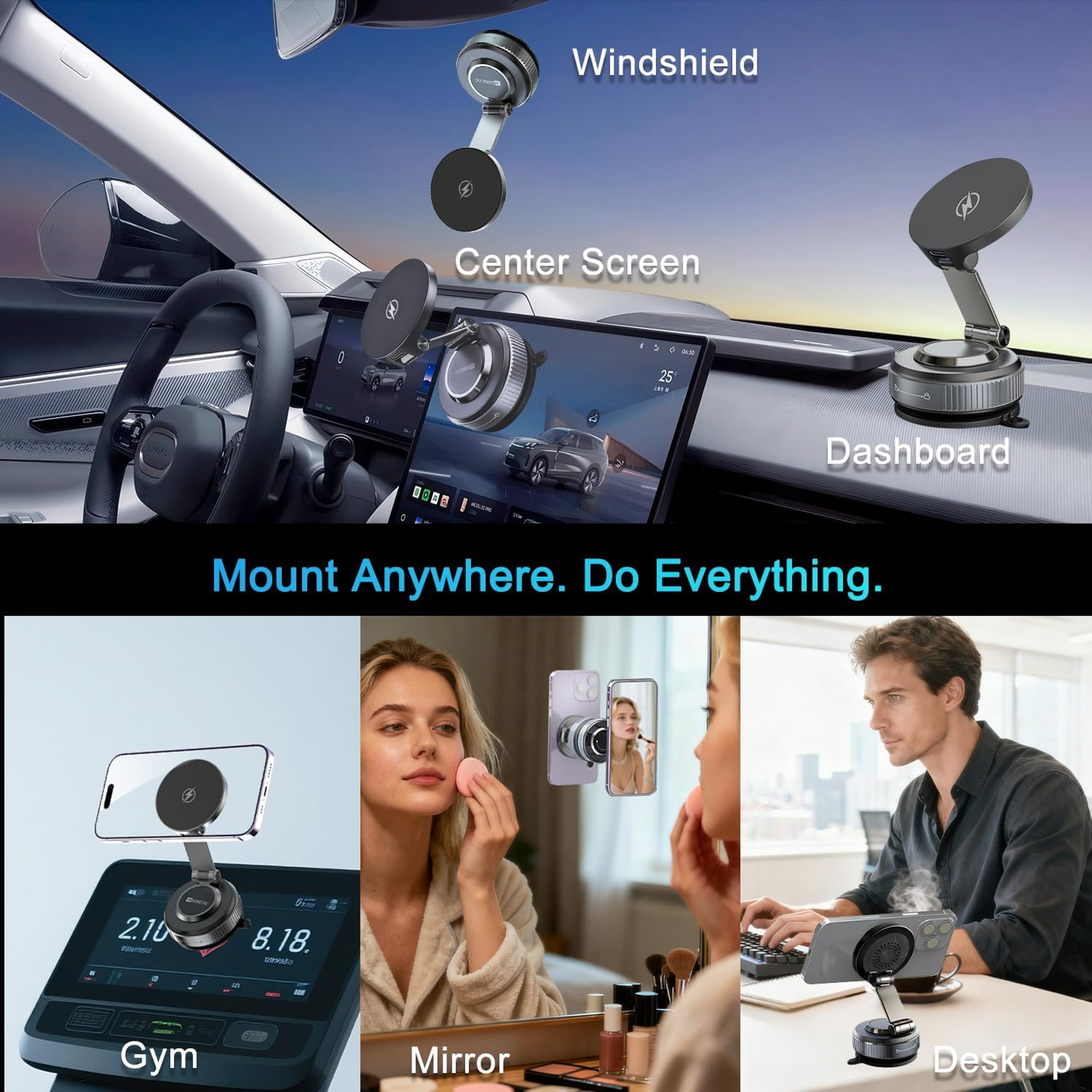 MagSafe Car Charger Magnetic Wireless Charging Mount With 360 Rotation Suction Holder 6