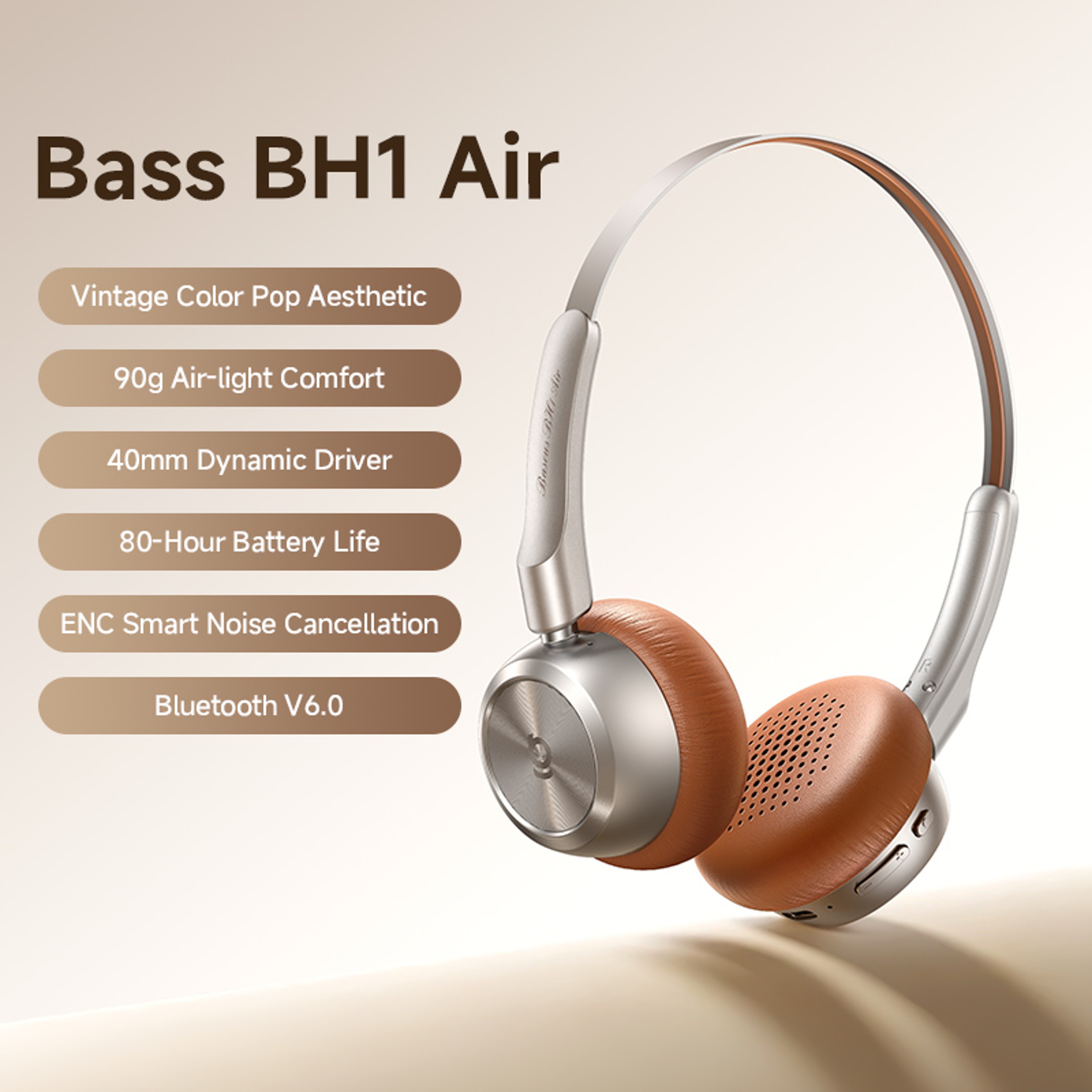 Lightweight Bluetooth Wireless Headphones With ENC Noise Cancellation And Battery 5