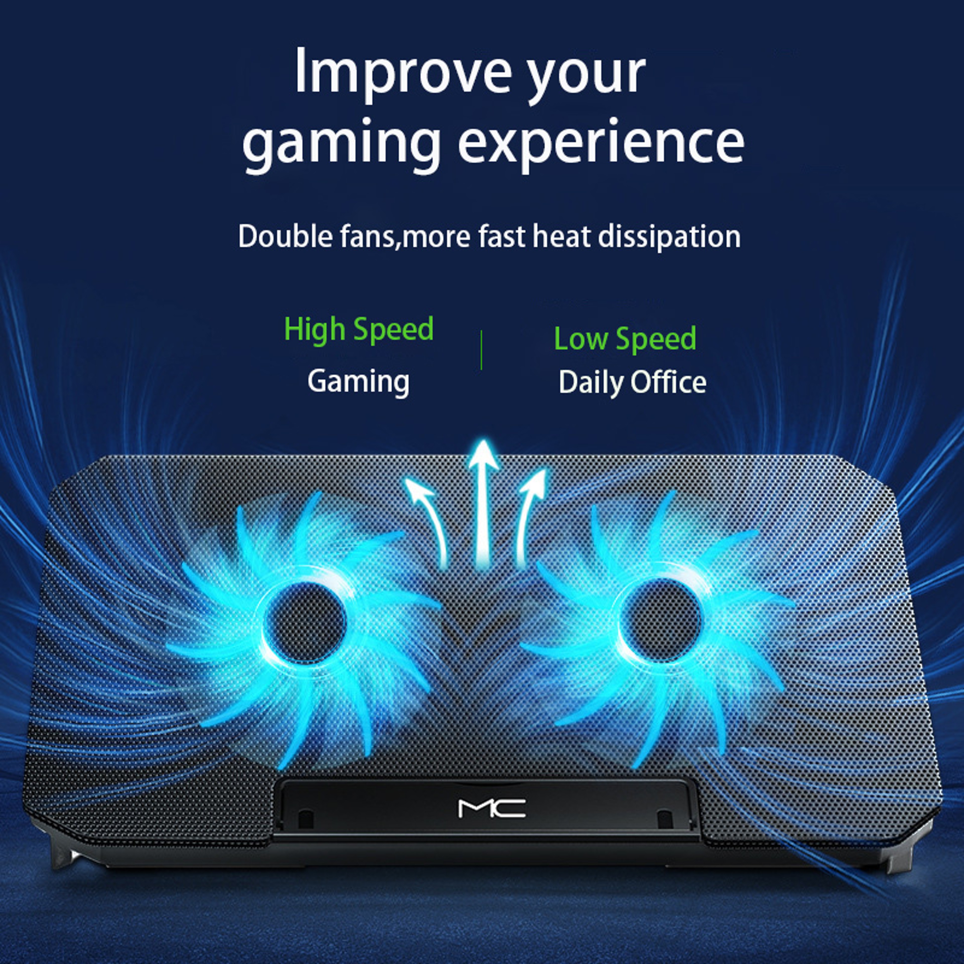 Gaming Laptop Cooling Pad Stand For Notebooks With Adjustable Silent Fan Speed And Dual USB Ports 2