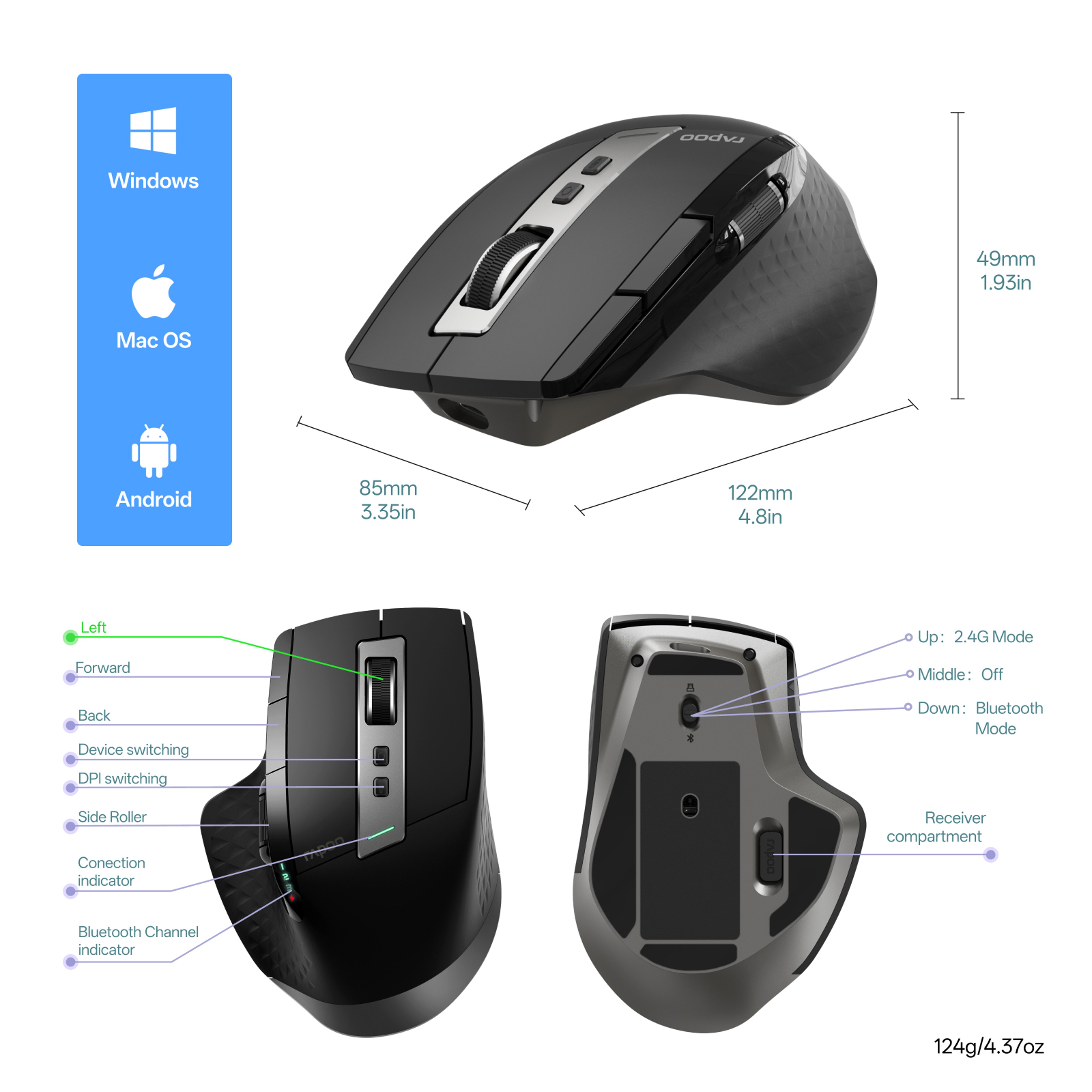 Ergonomic Wireless Mouse DPI Multi Device Bluetooth Mouse – view 6