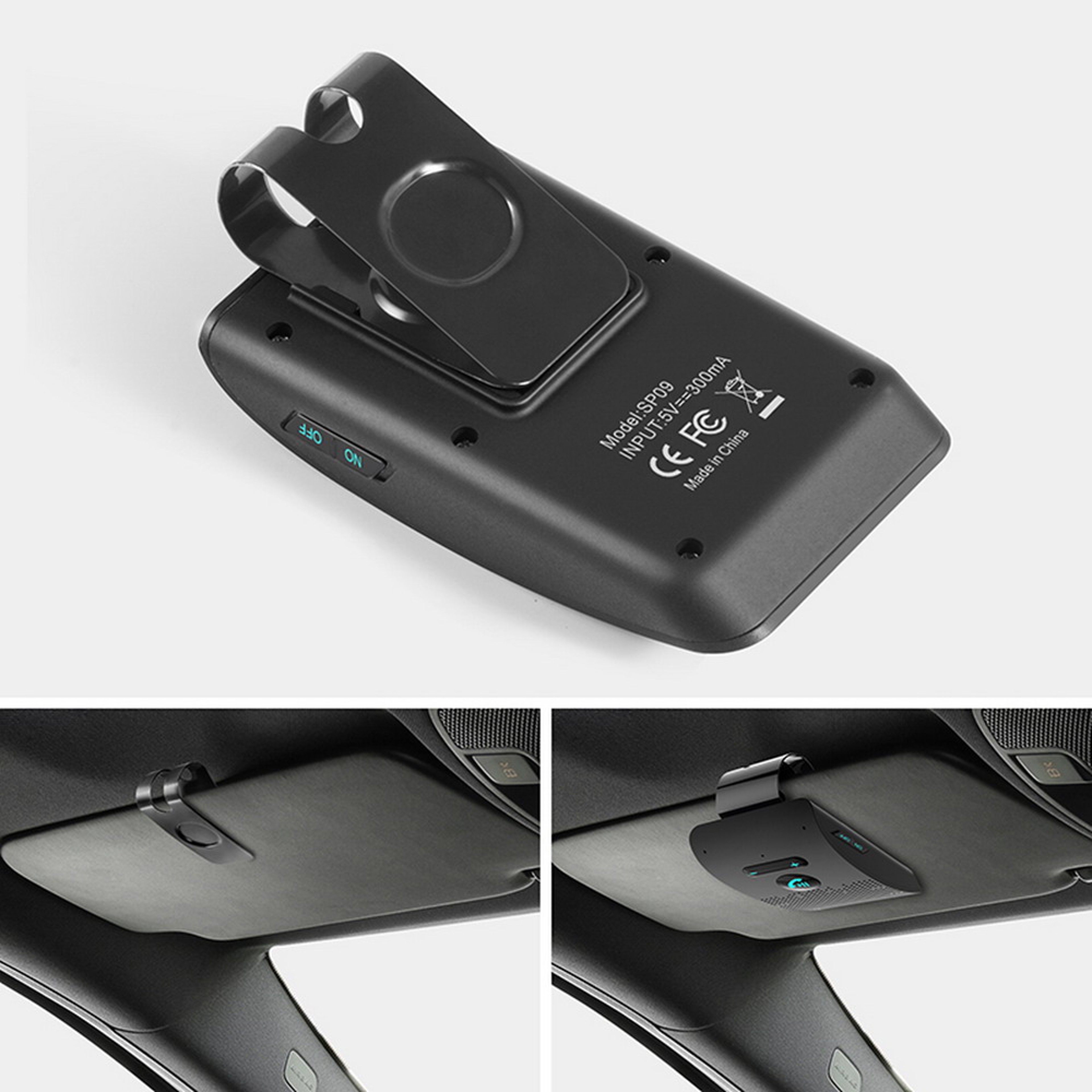 Dual Mic Bluetooth Car Speakerphone Sun Visor Handsfree Kit 3