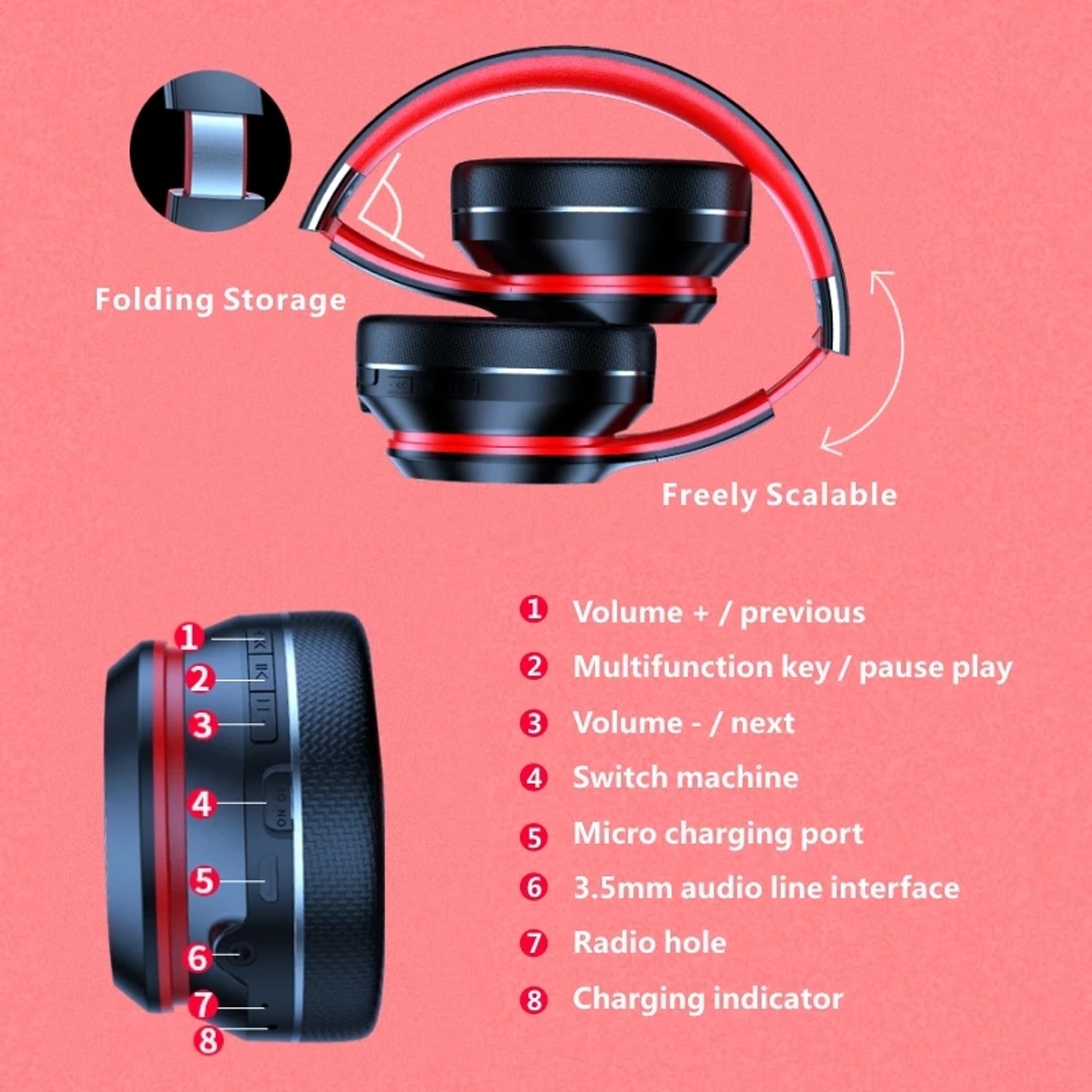 Wireless Bluetooth Over Ear Headphones With Noise Cancellation 5