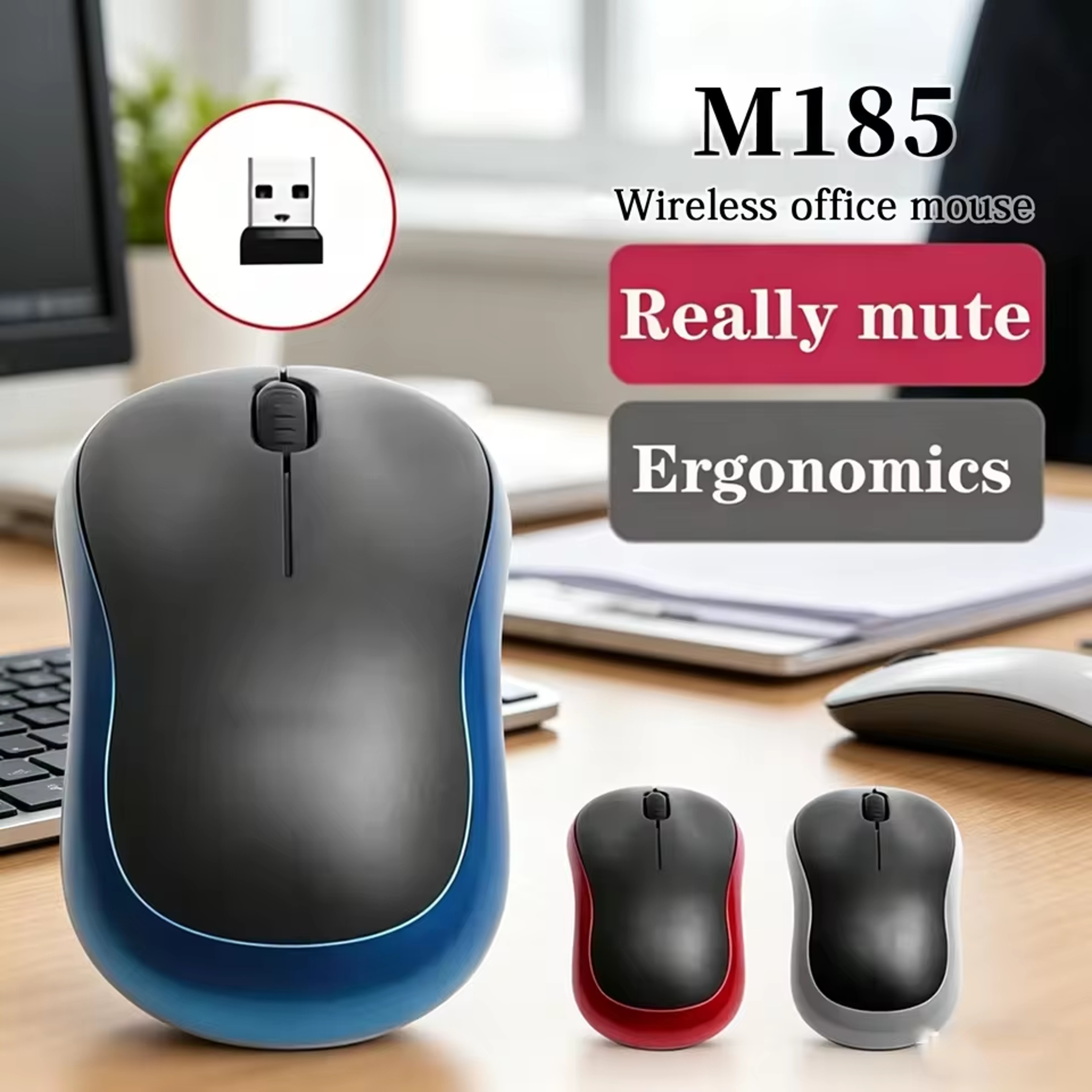 Wireless Ergonomic Mouse USB Receiver For Laptop PC Mac Windows 6