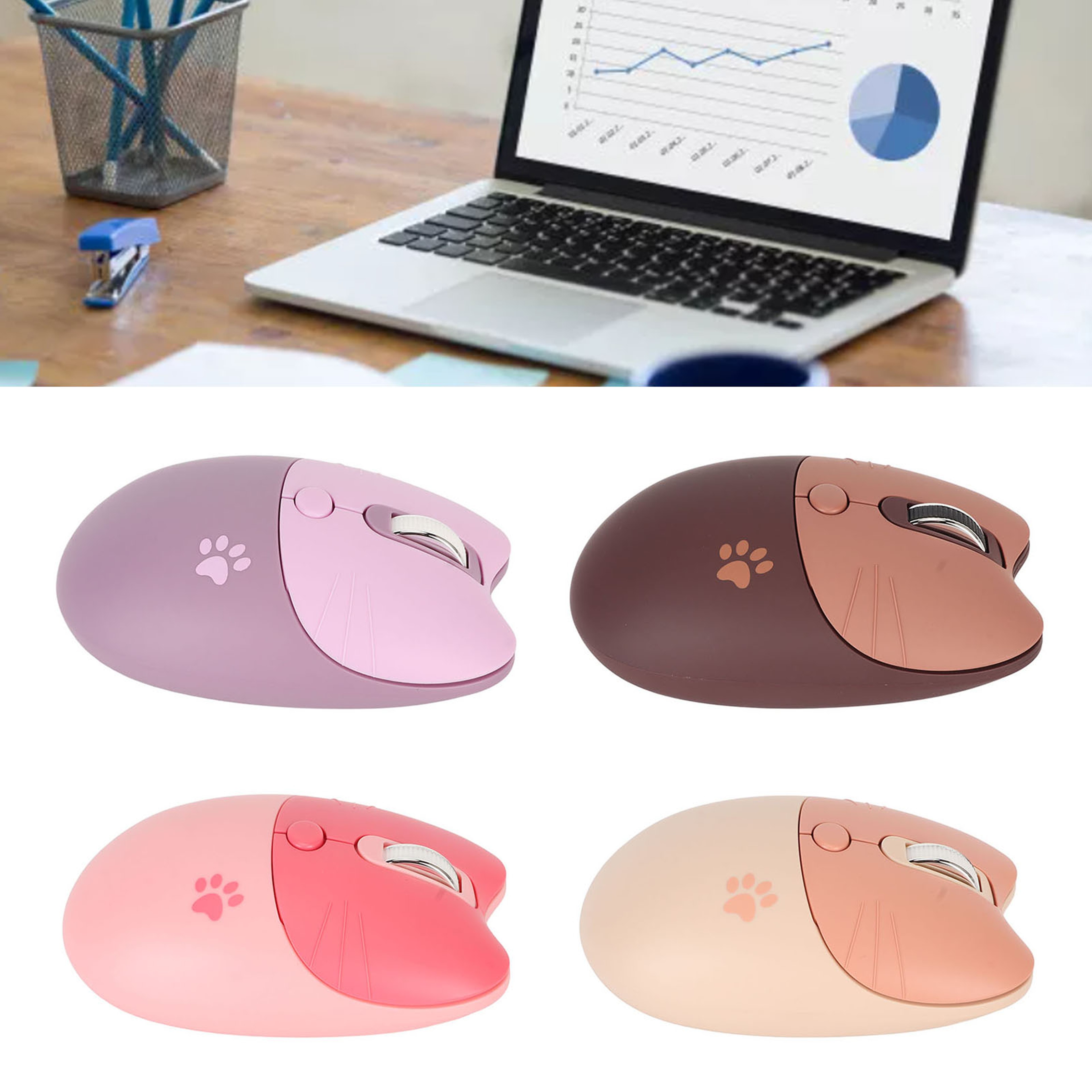 Cute Cat Wireless Mouse Silent USB Receiver Levels Portable Laptop Mouse 4