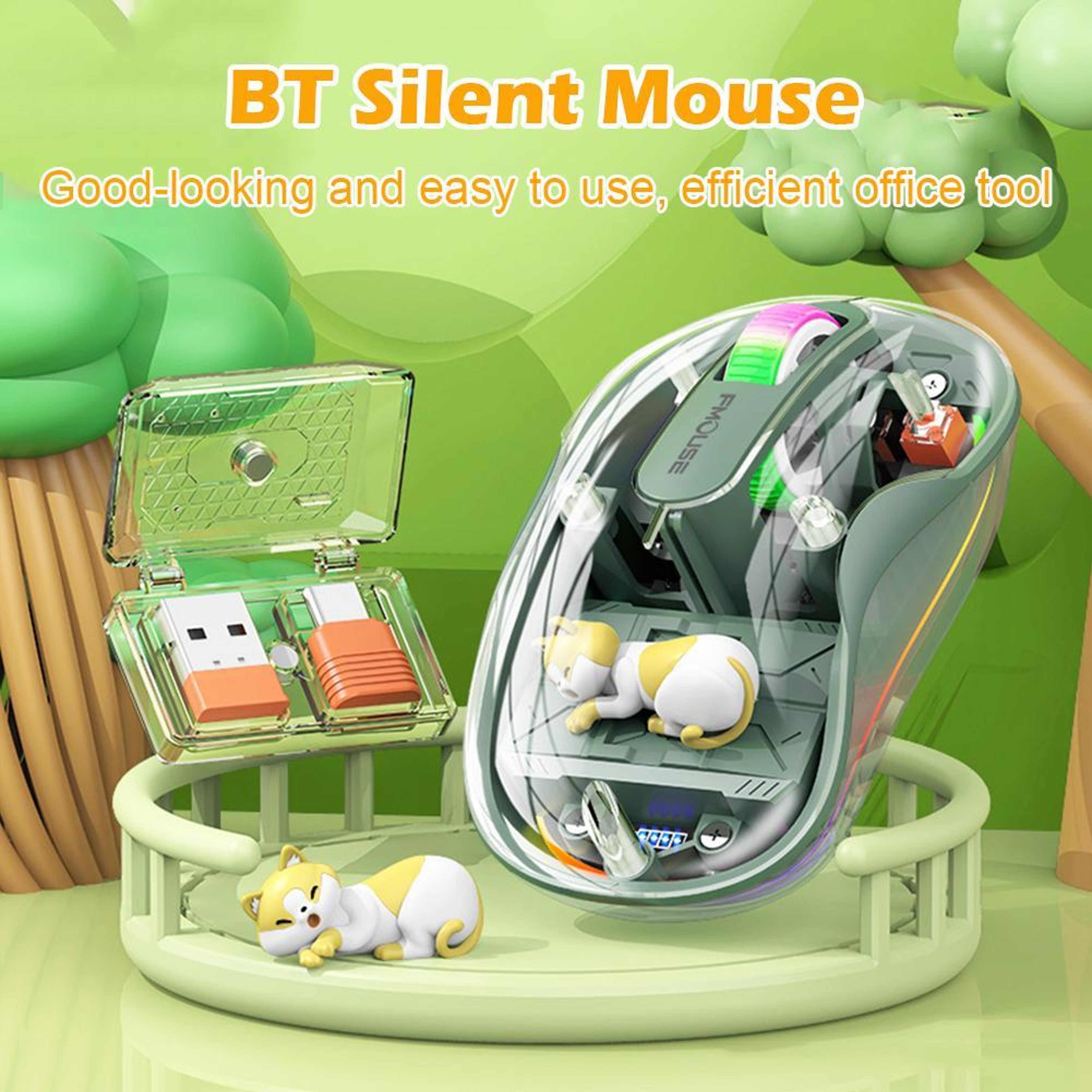 Cute Wireless Bluetooth Mouse With Rechargeable Three Mode Charging For Laptop And Tablet 5