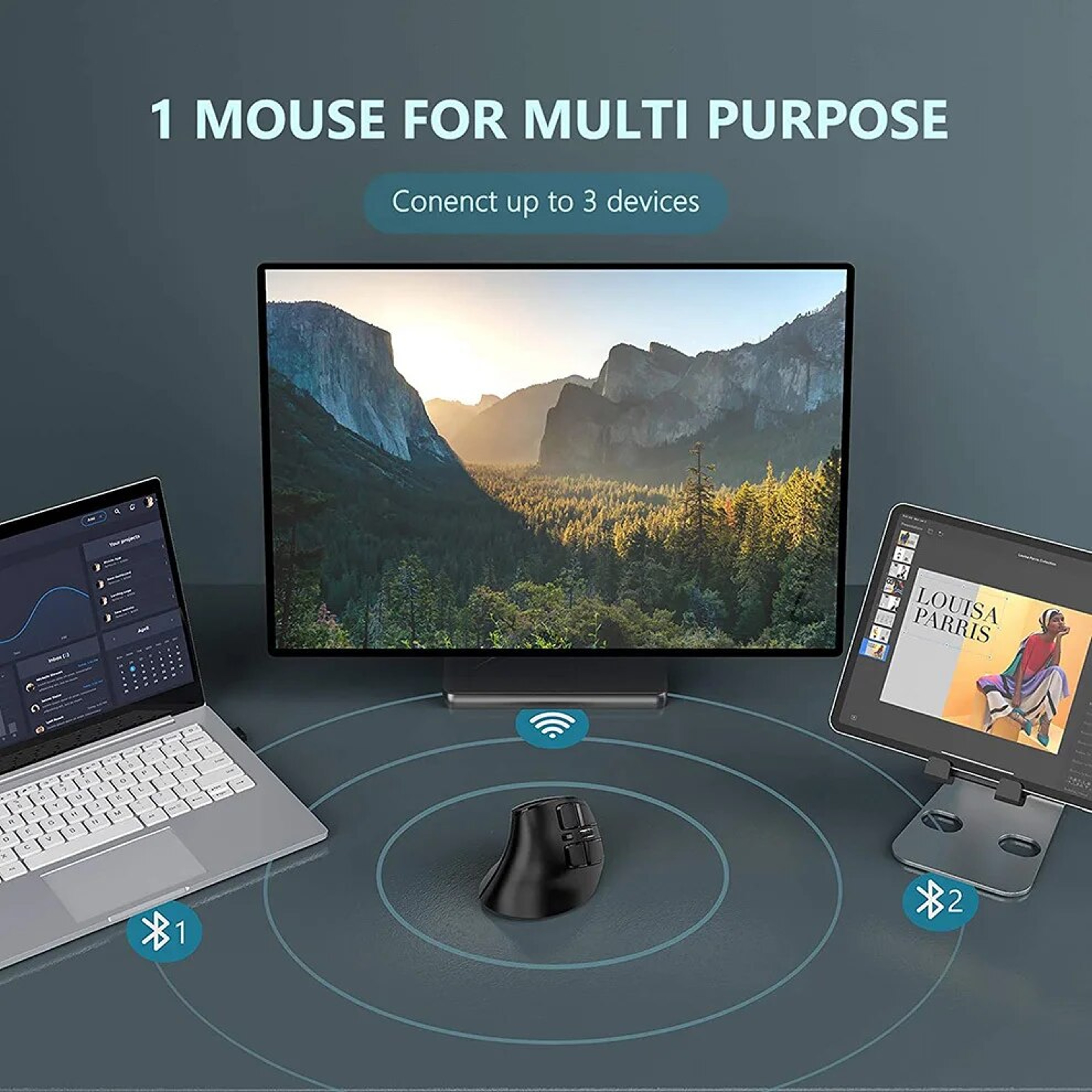 Rechargeable Bluetooth Ergonomic Vertical Wireless Mouse For Laptop Mac Windows Tablet 5