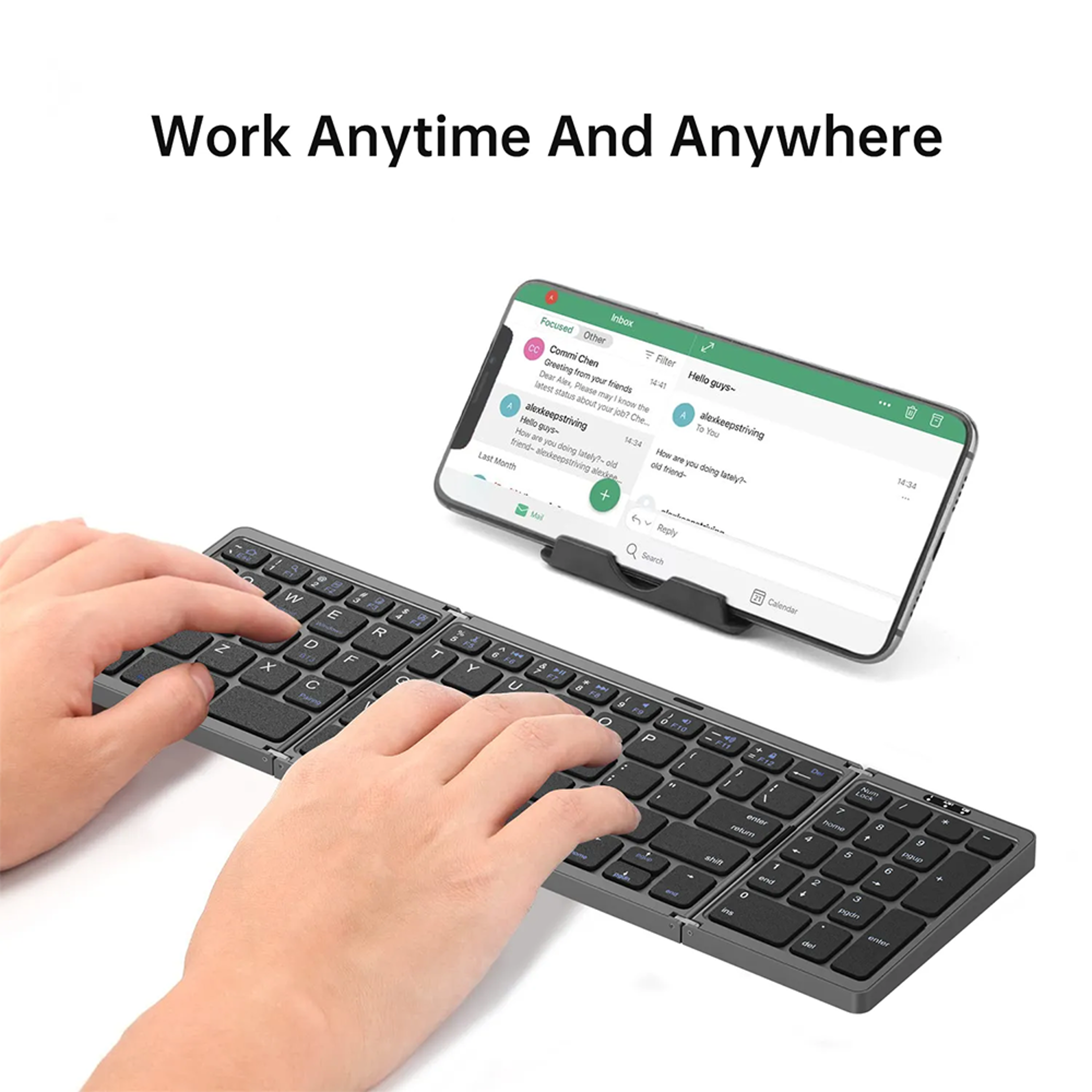 Foldable Bluetooth Keyboard With Numeric Keypad For Laptop Tablet And Phone 3