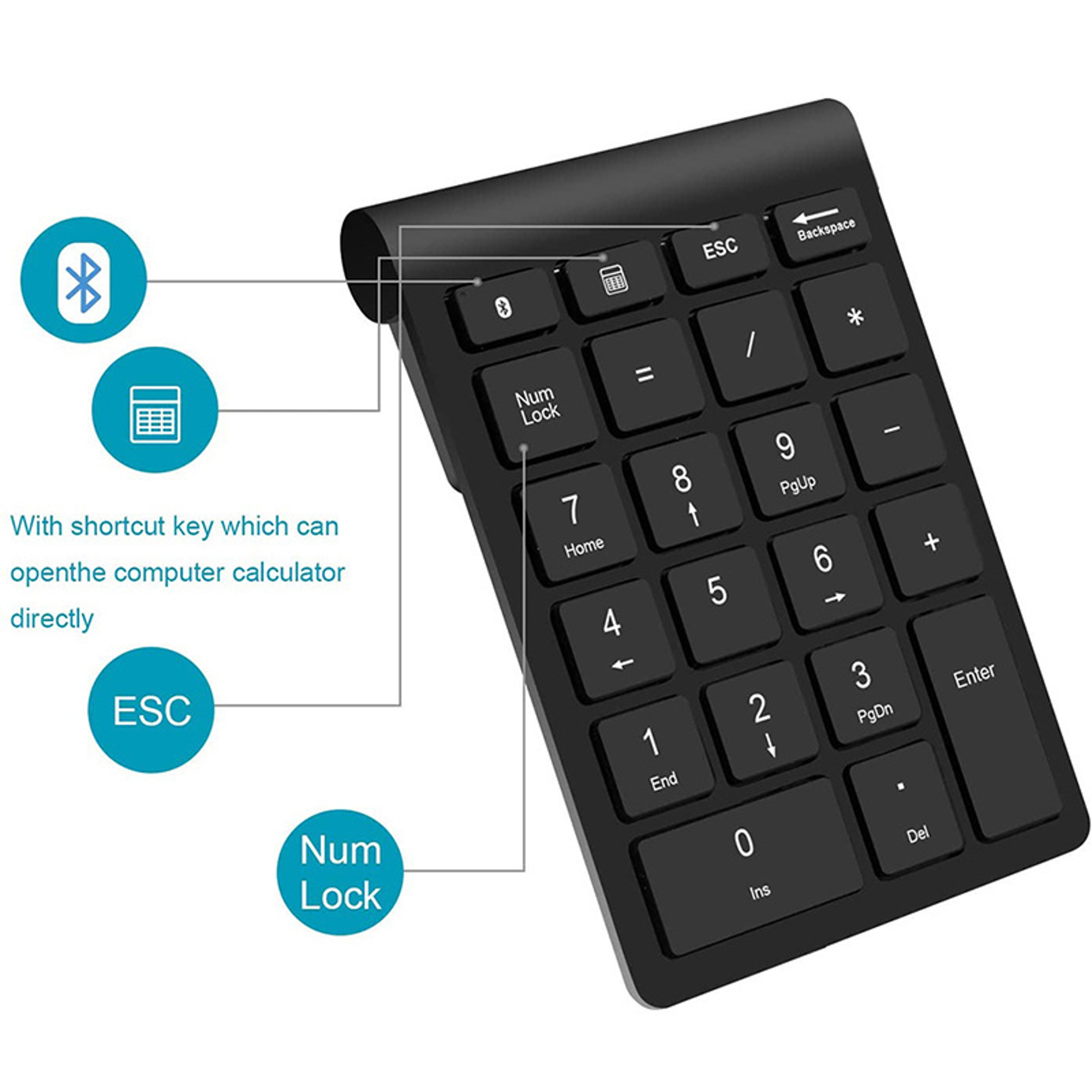 Bluetooth Numeric Keypad Portable Wireless Number Pad For Laptop And Tablet 3