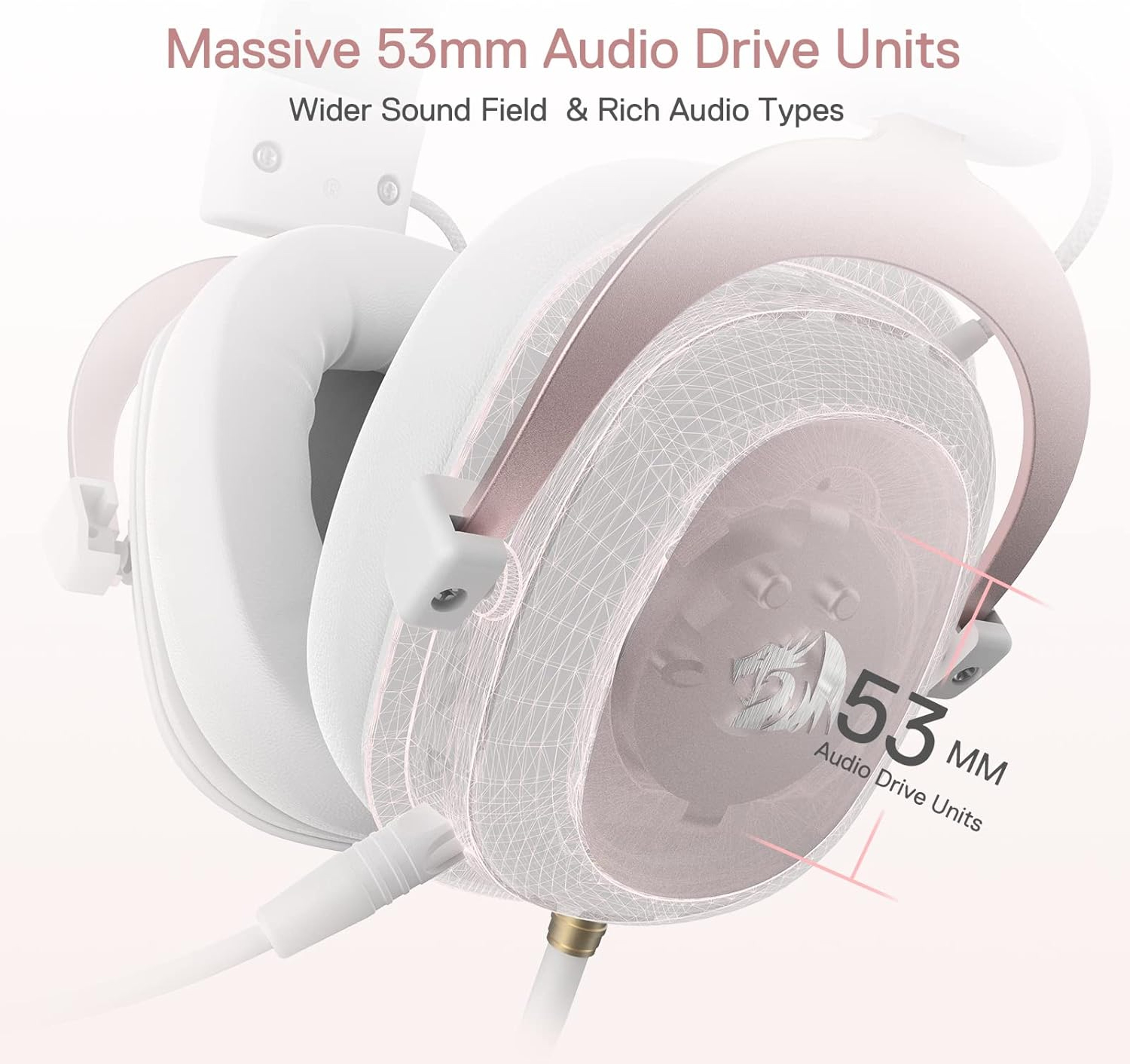 White Wired Gaming Headset With Surround Sound Drivers And Memory Foam 2