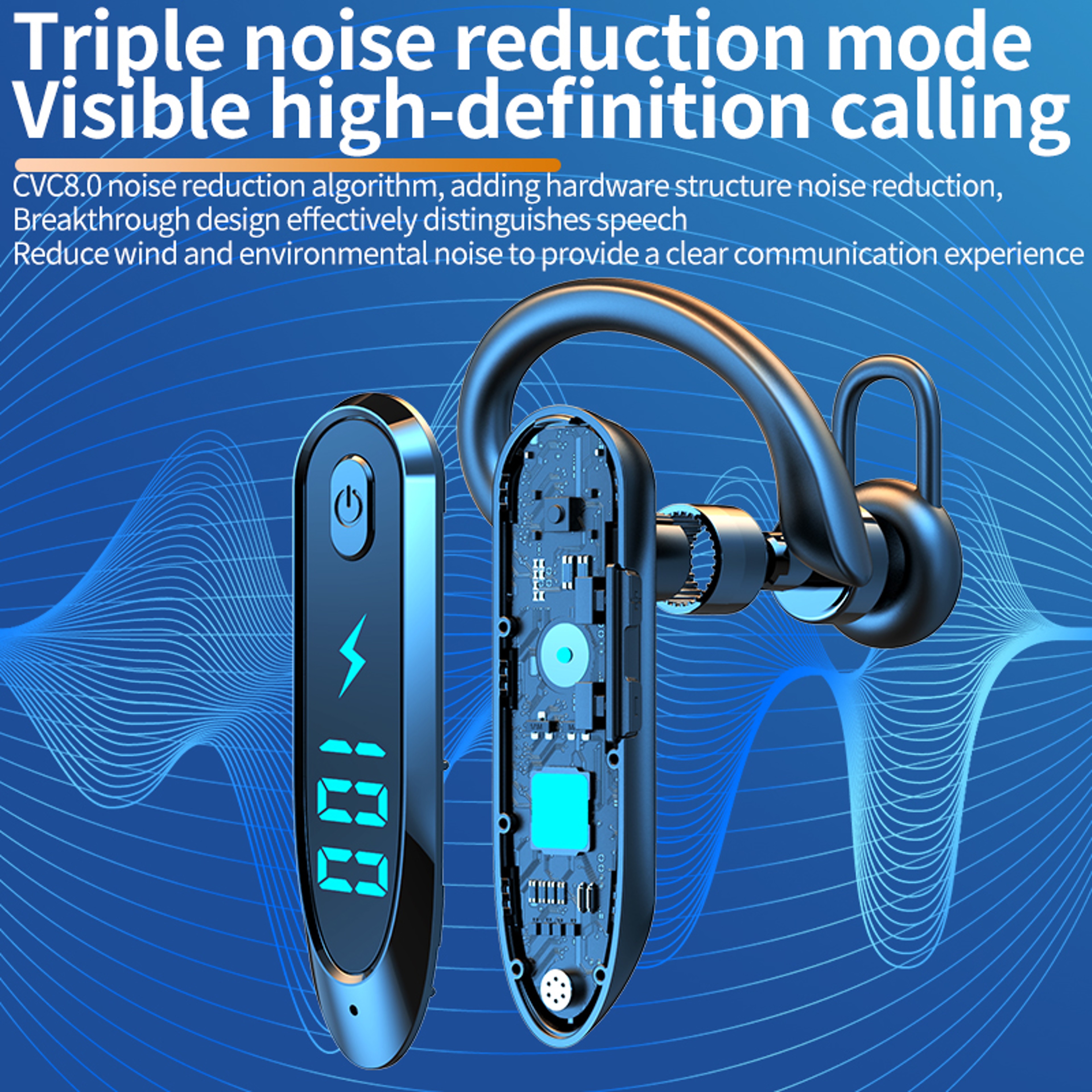 Bluetooth Rotating Ear Hook Headset With Noise Reduction And LED Display 5