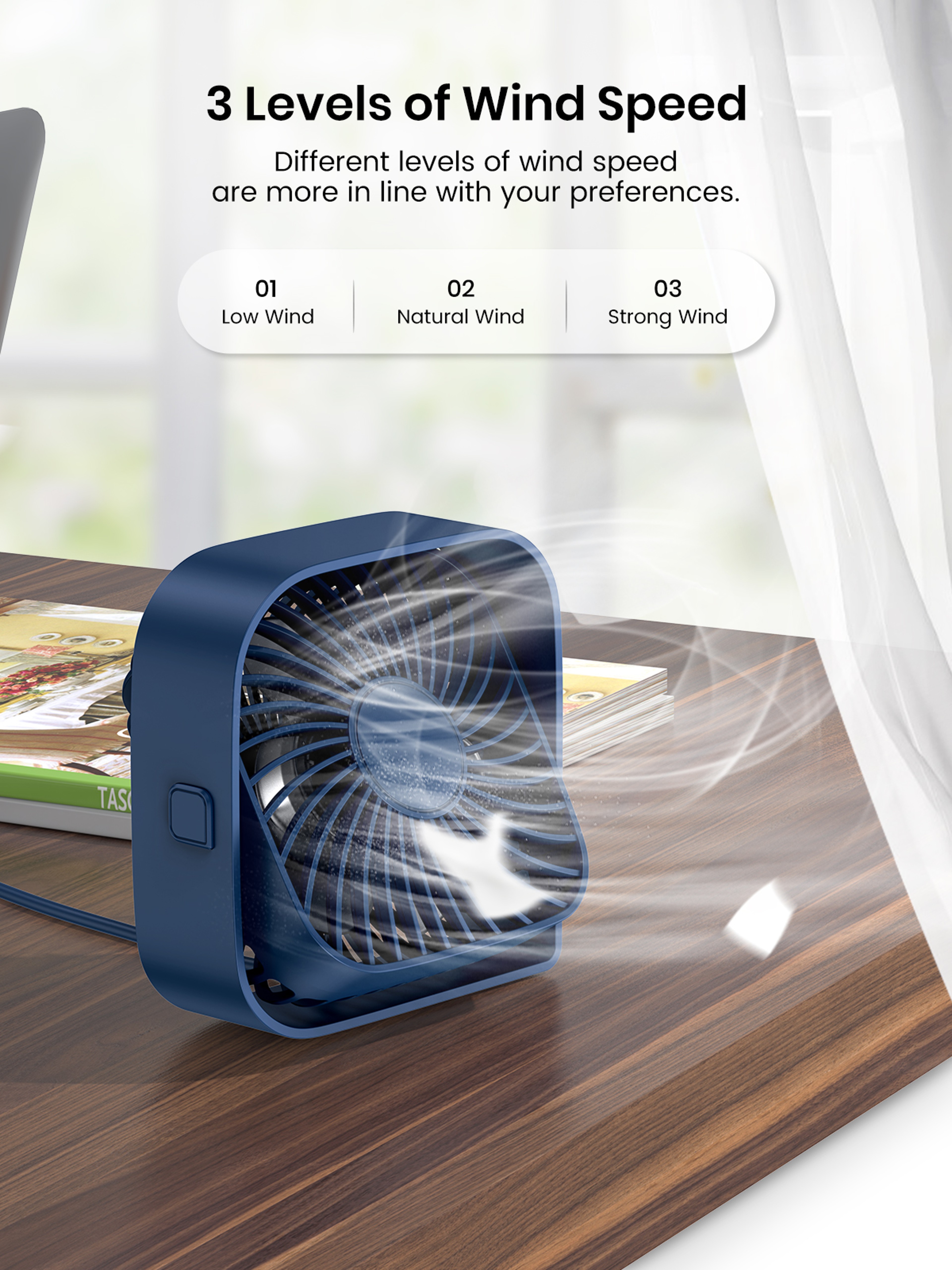Mini Portable USB Desk Fan Speed Quiet Rotatable Personal Cooling Fan 4