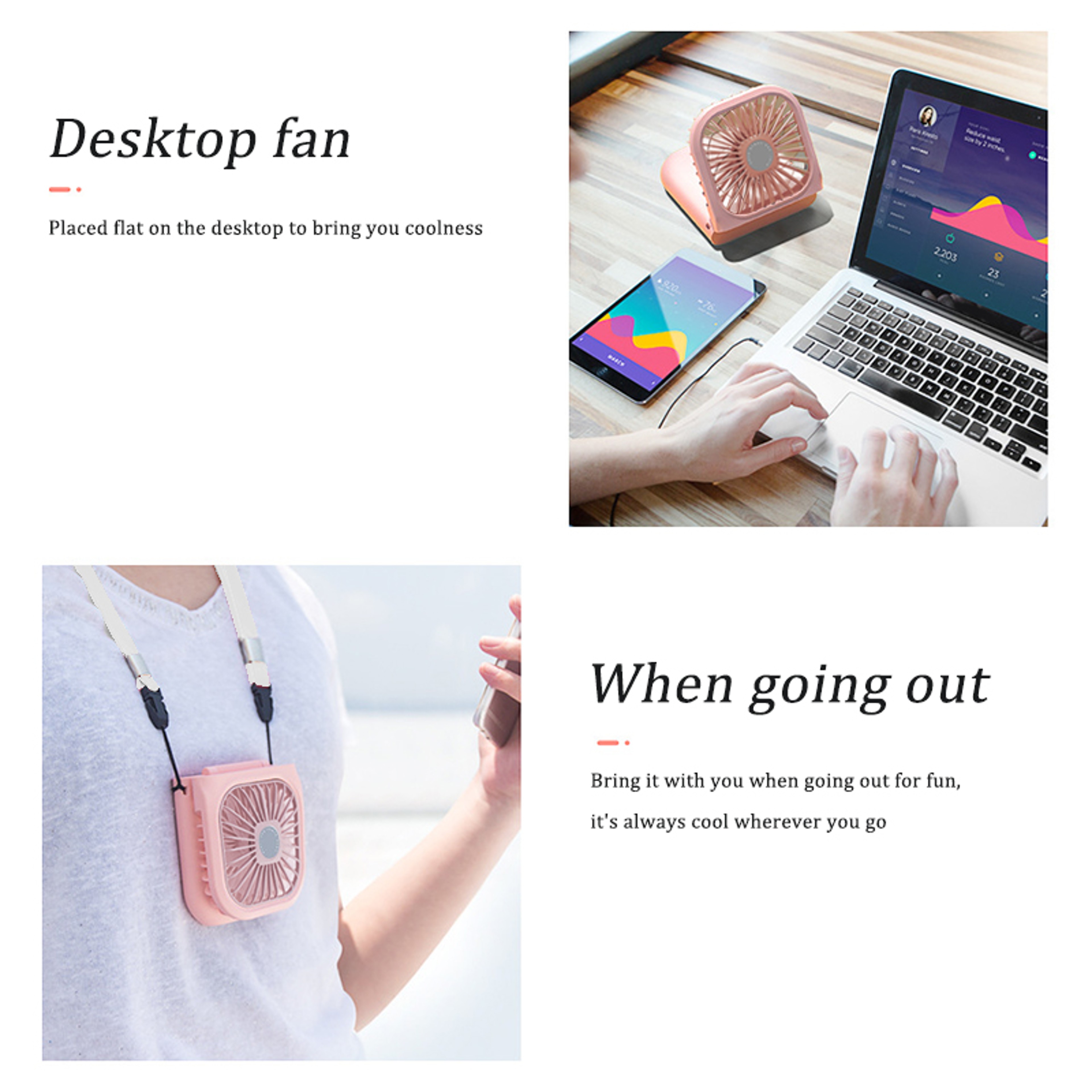 Mini Folding Portable Fan USB Rechargeable Handheld Neck And Desktop Fan 7