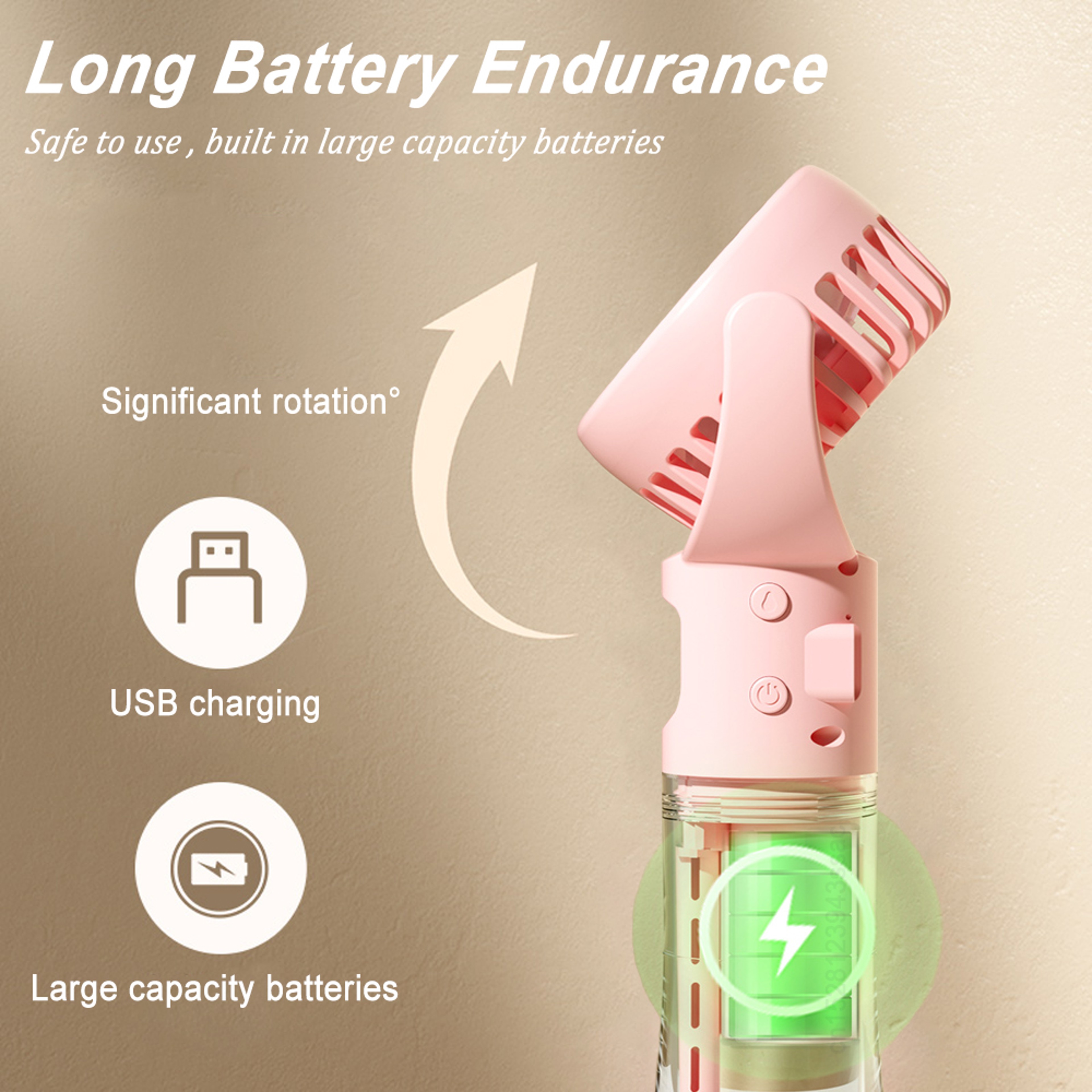 Portable Misting Fan Speed USB Rechargeable Handheld Neck Fan 4