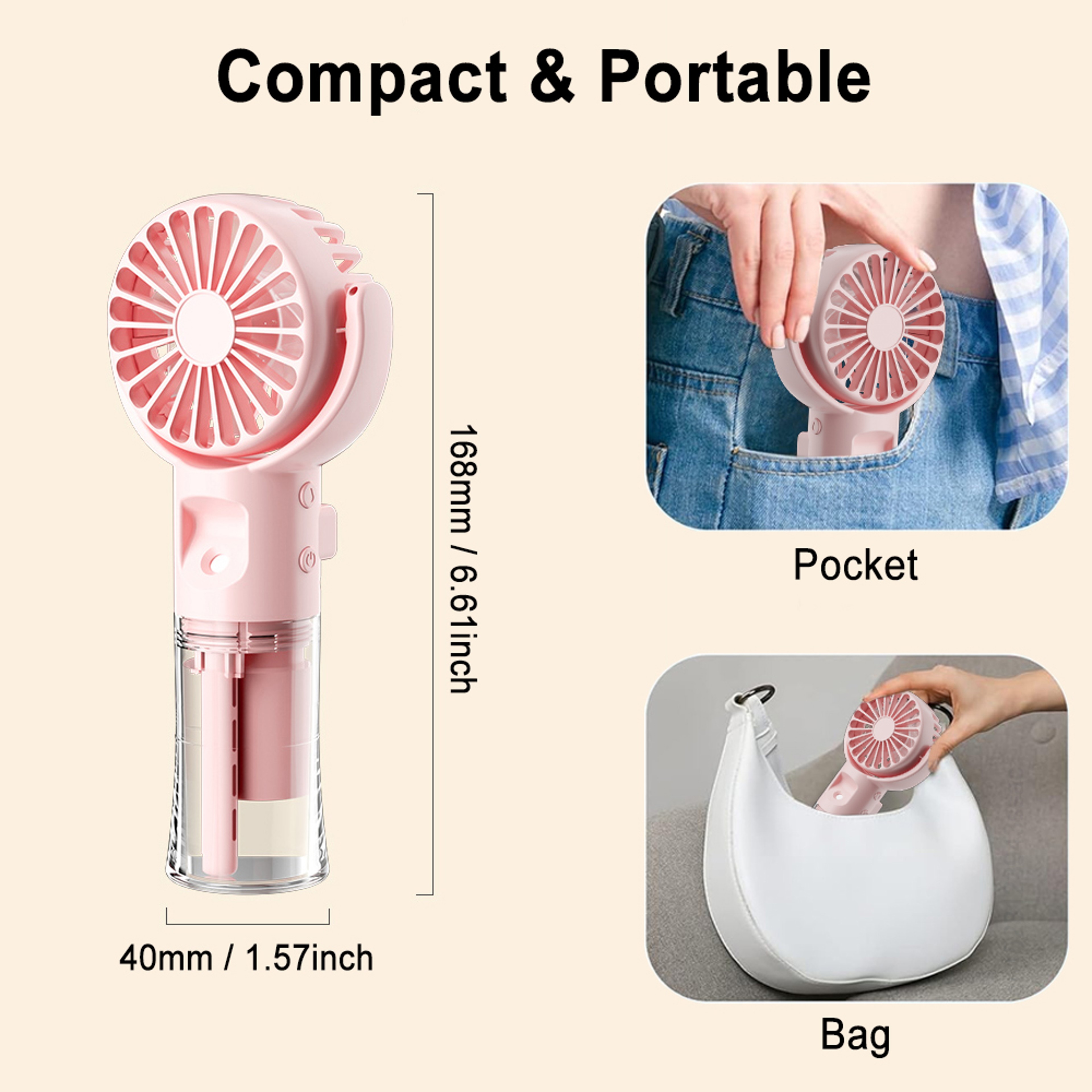Portable Misting Fan Speed USB Rechargeable Handheld Neck Fan 6