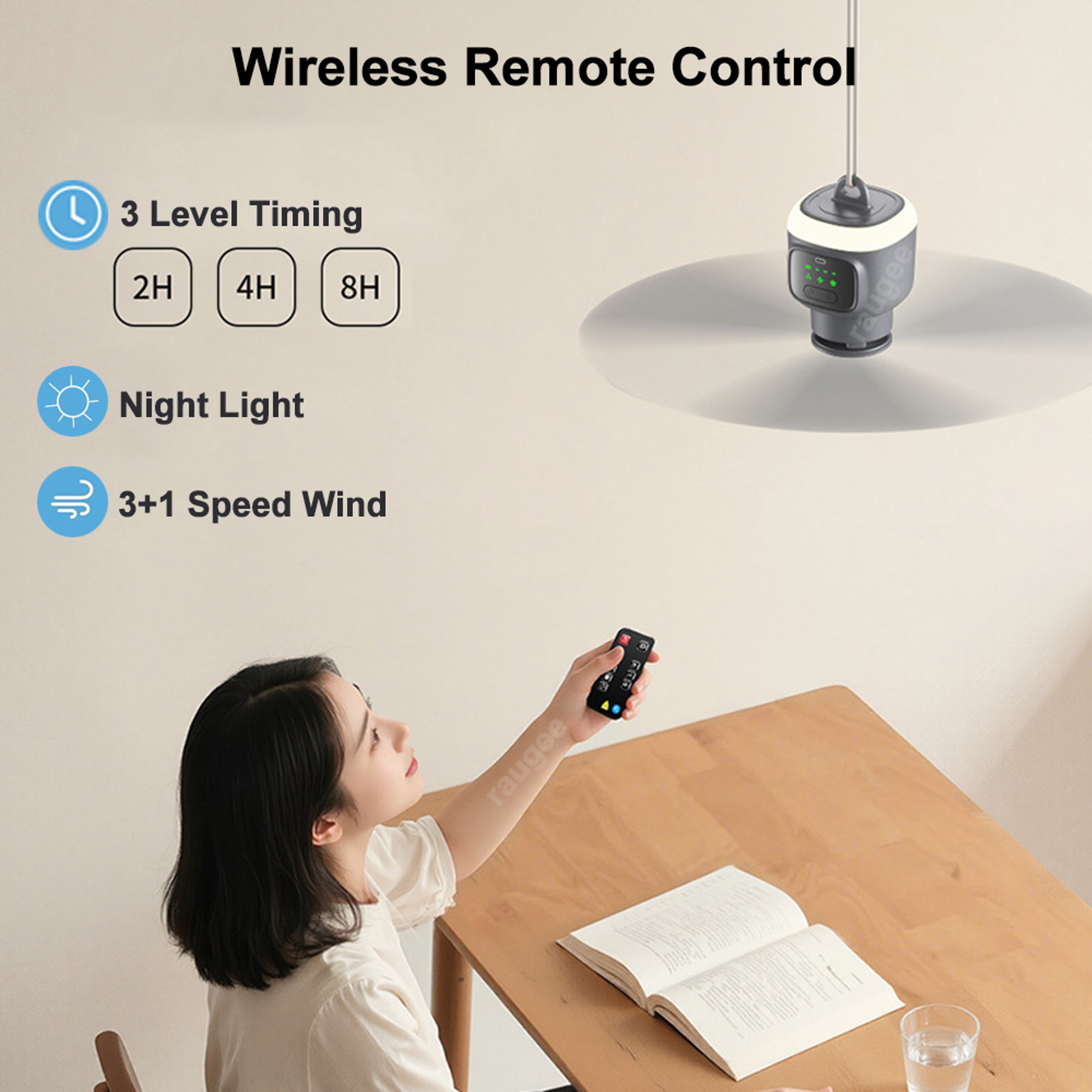 Portable Camping Fan Rechargeable Tent Ceiling Fan With LED Light 3