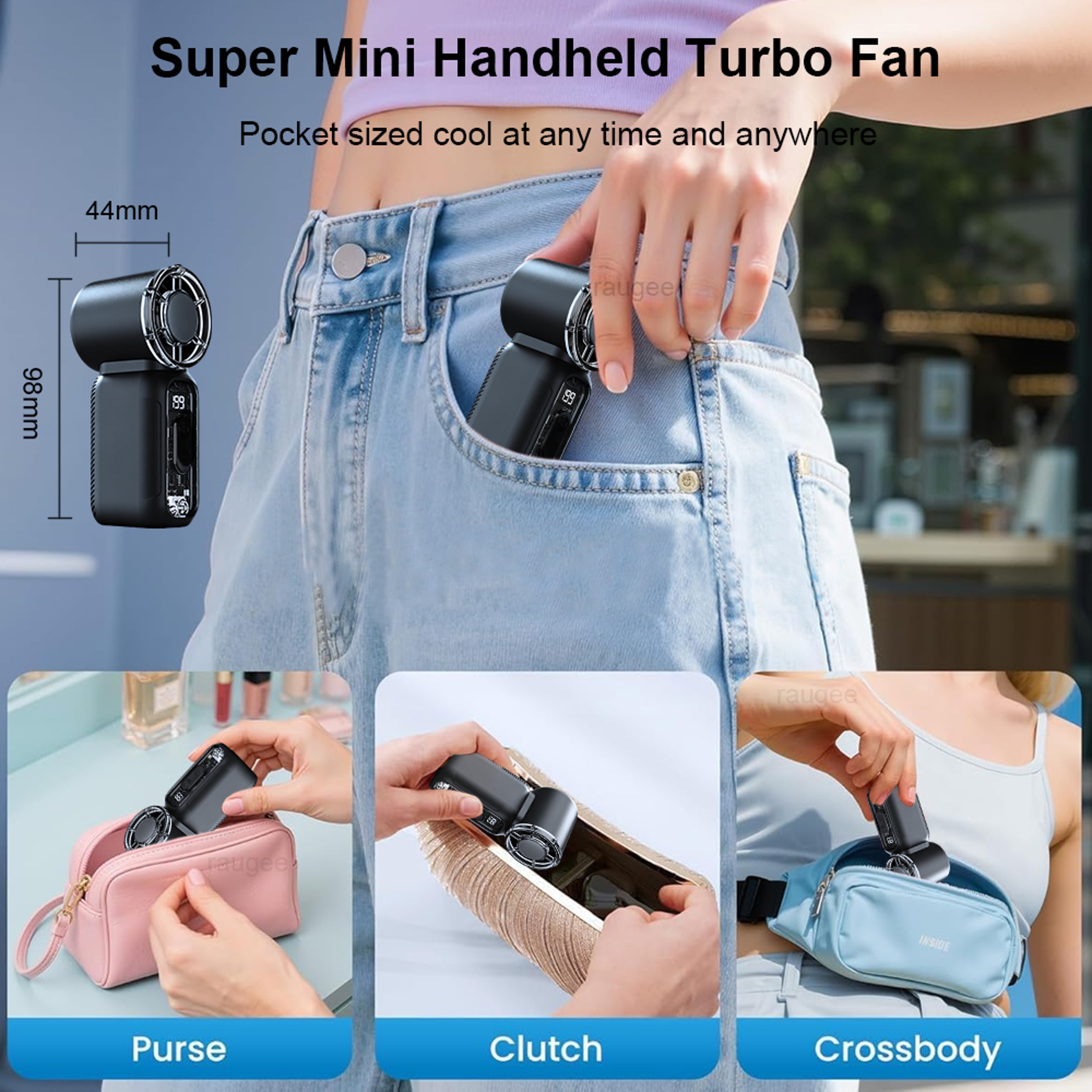 Speed Rechargeable Mini Handheld Fan With Digital Display 7