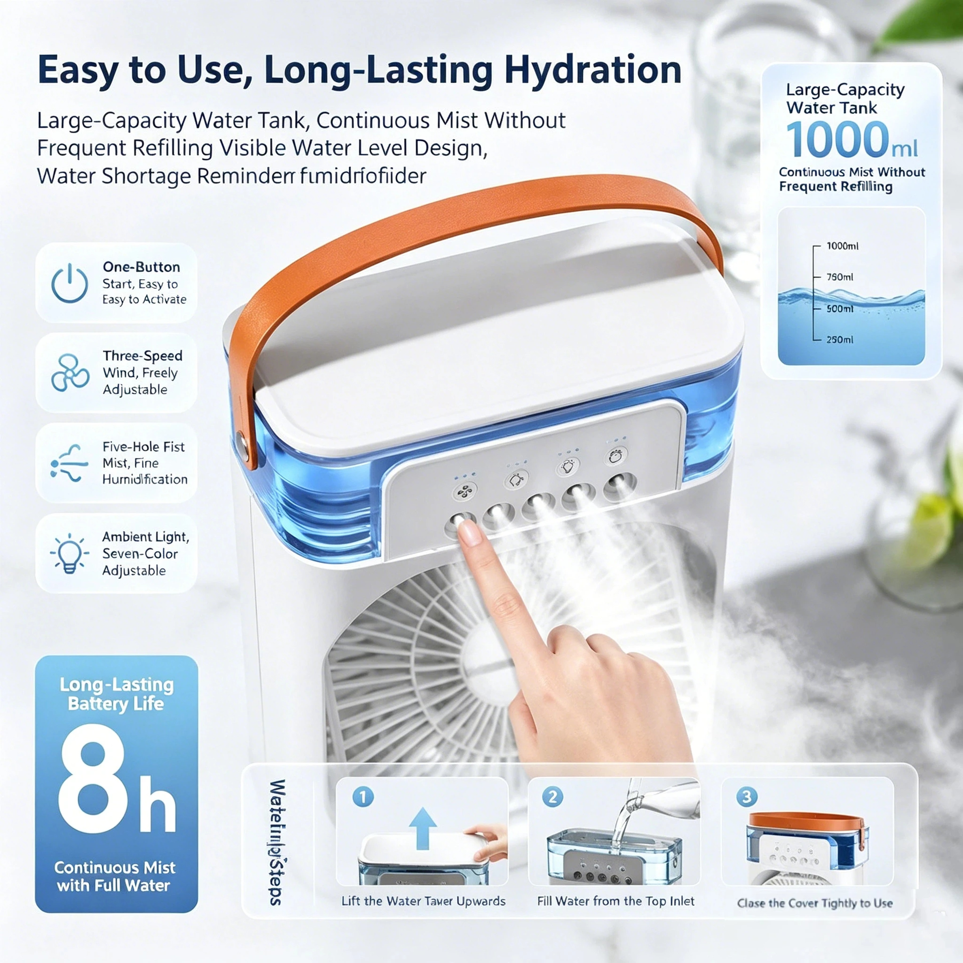 Portable Misting Fan USB Rechargeable Desktop Air Cooler With LED Night Light 2