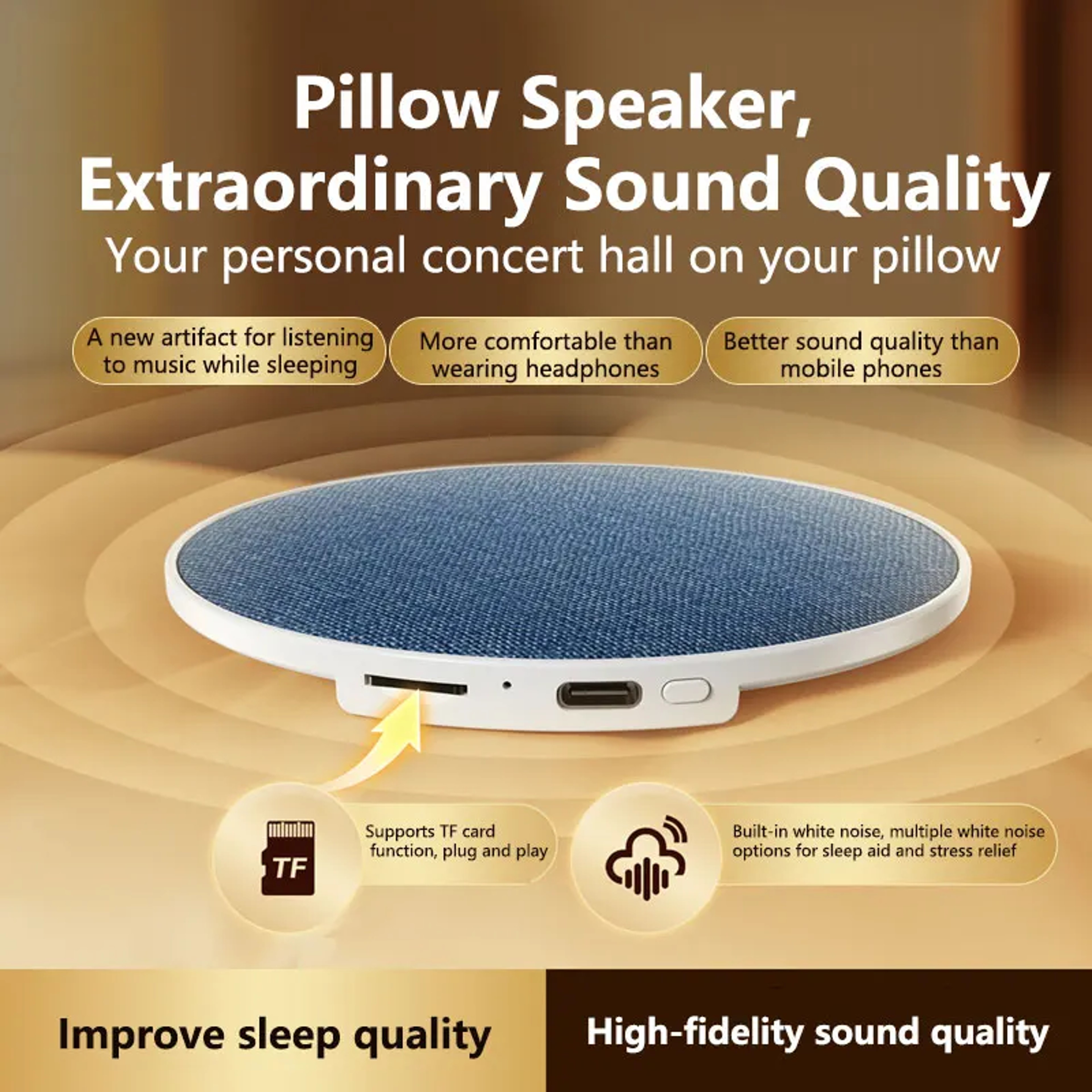 Bluetooth Under Pillow Sleep Speaker HiFi Wireless Bedside Audio Player 5