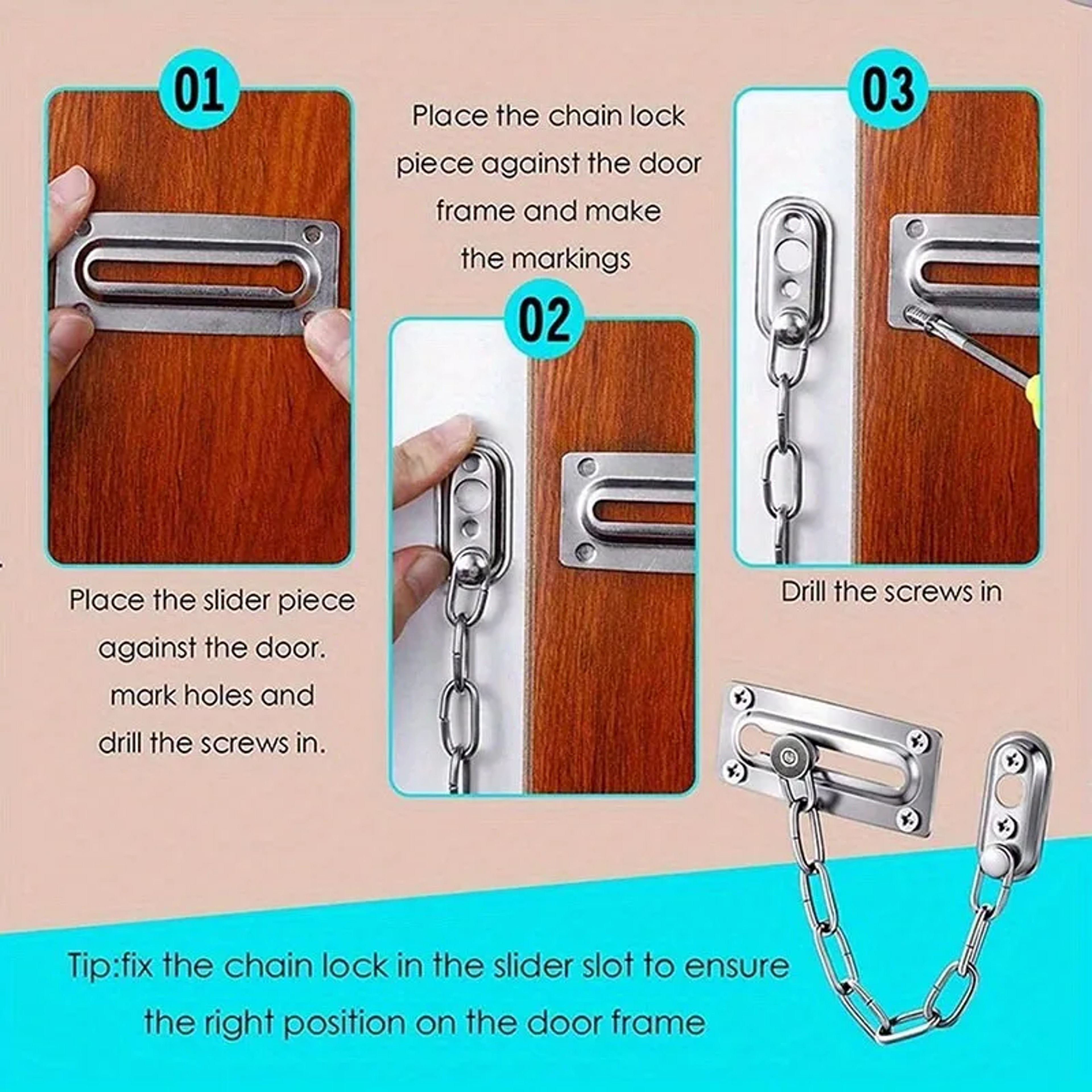 Stainless Steel Security Door Chain Lock Guard For Home And Office 5