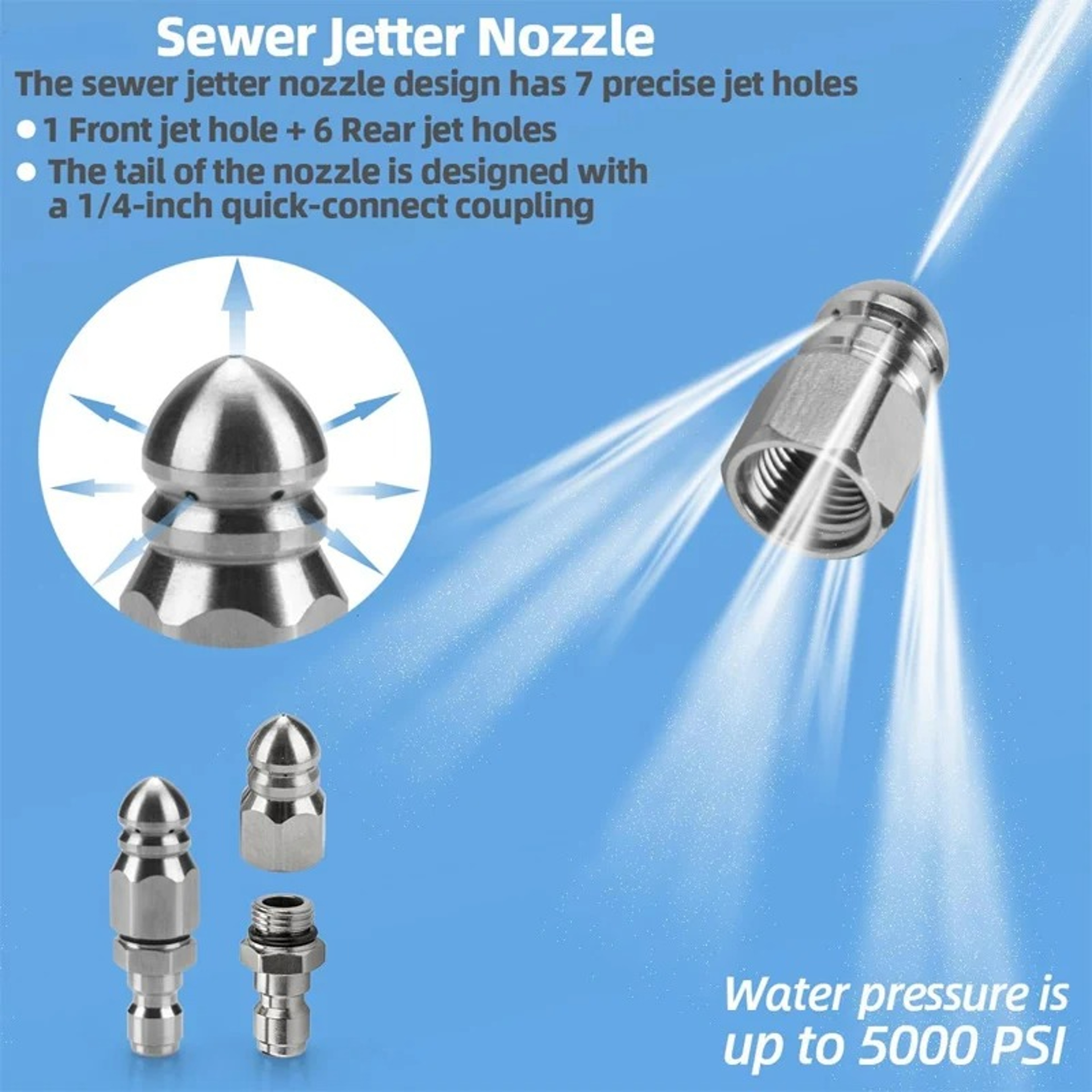 Female NPT Sewer Jetter Nozzle Pressure Washer Drain Cleaner 3