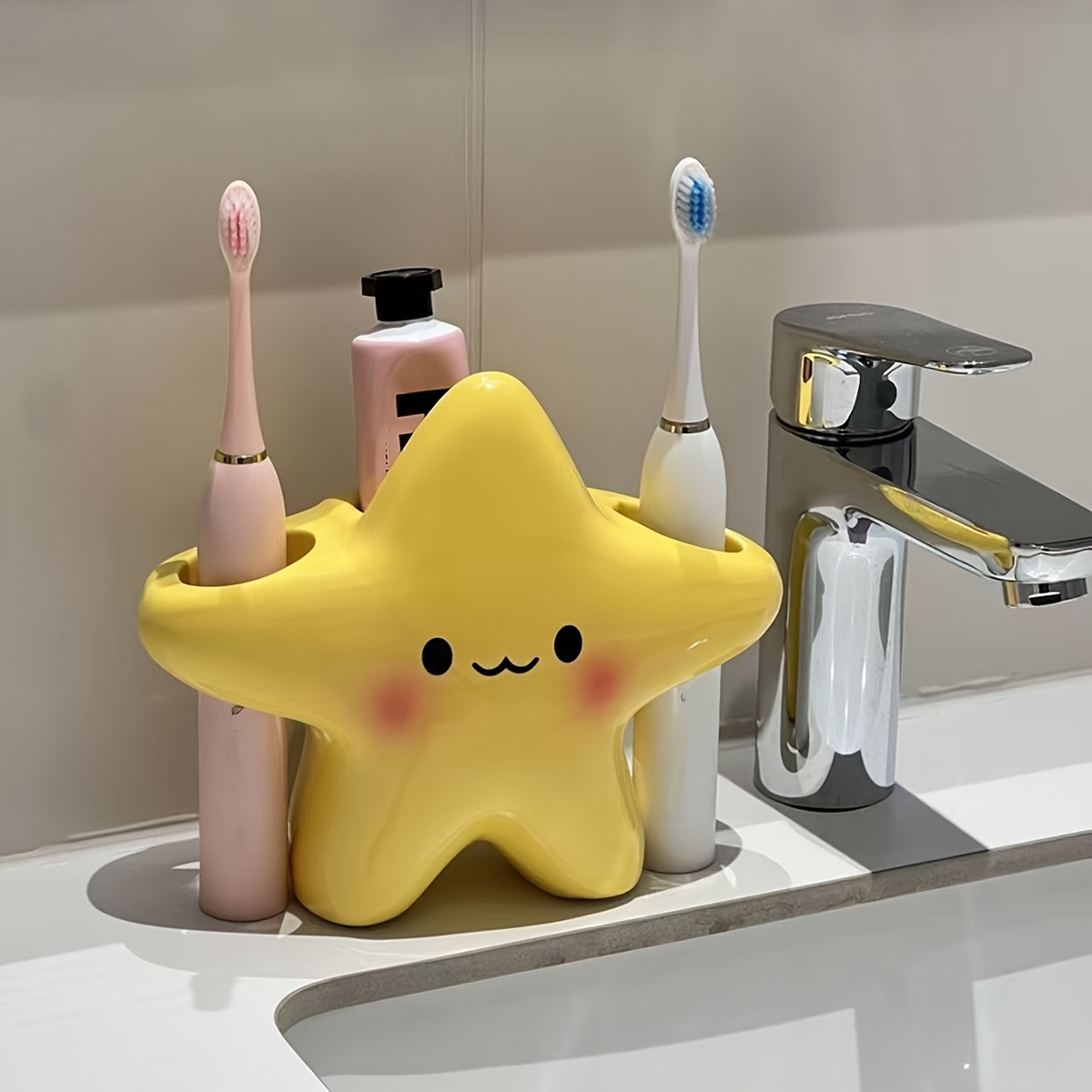 Cute Star Toothbrush Holder Countertop Bathroom Organizer For Toothbrush And Toothpaste 1