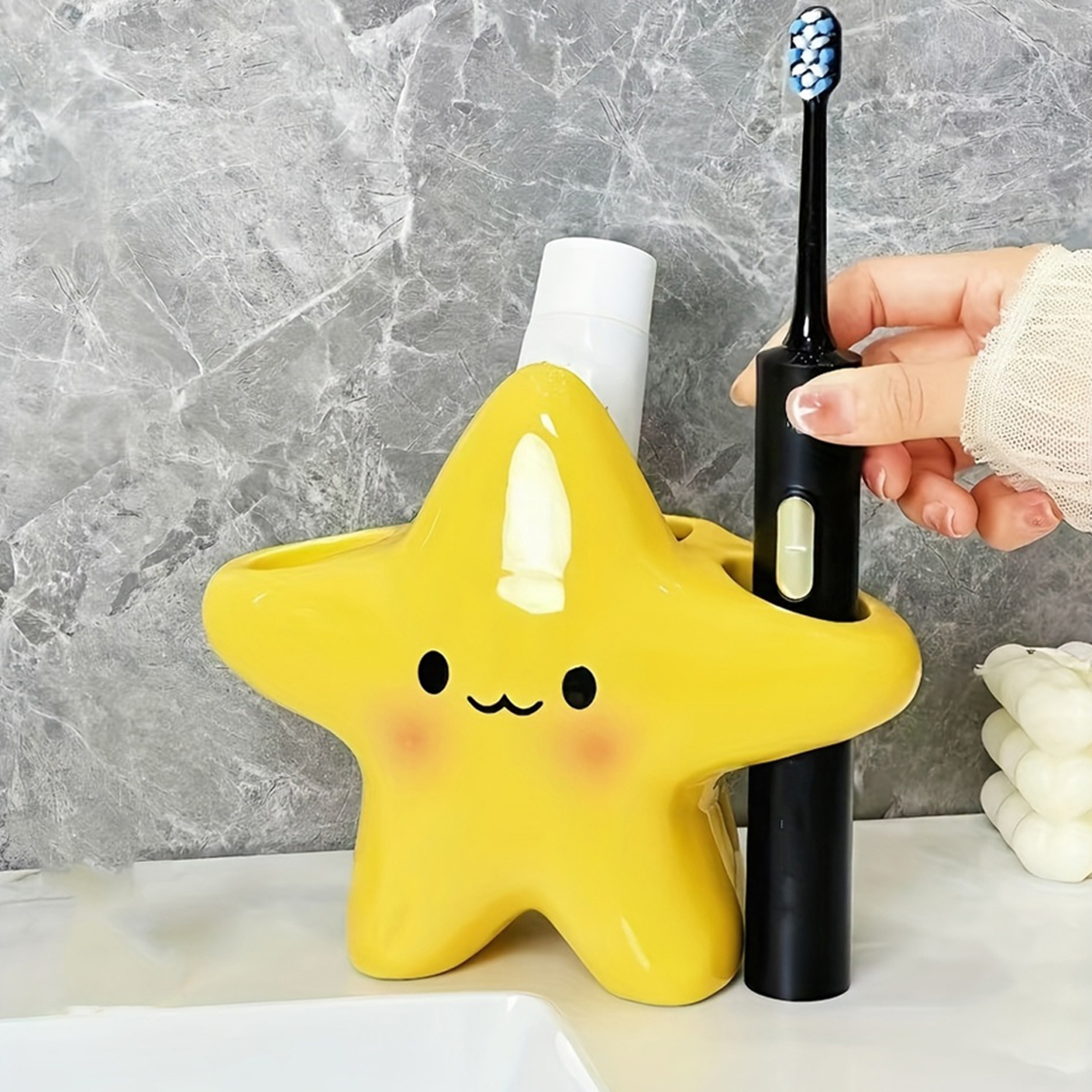 Cute Star Toothbrush Holder Countertop Bathroom Organizer For Toothbrush And Toothpaste 4