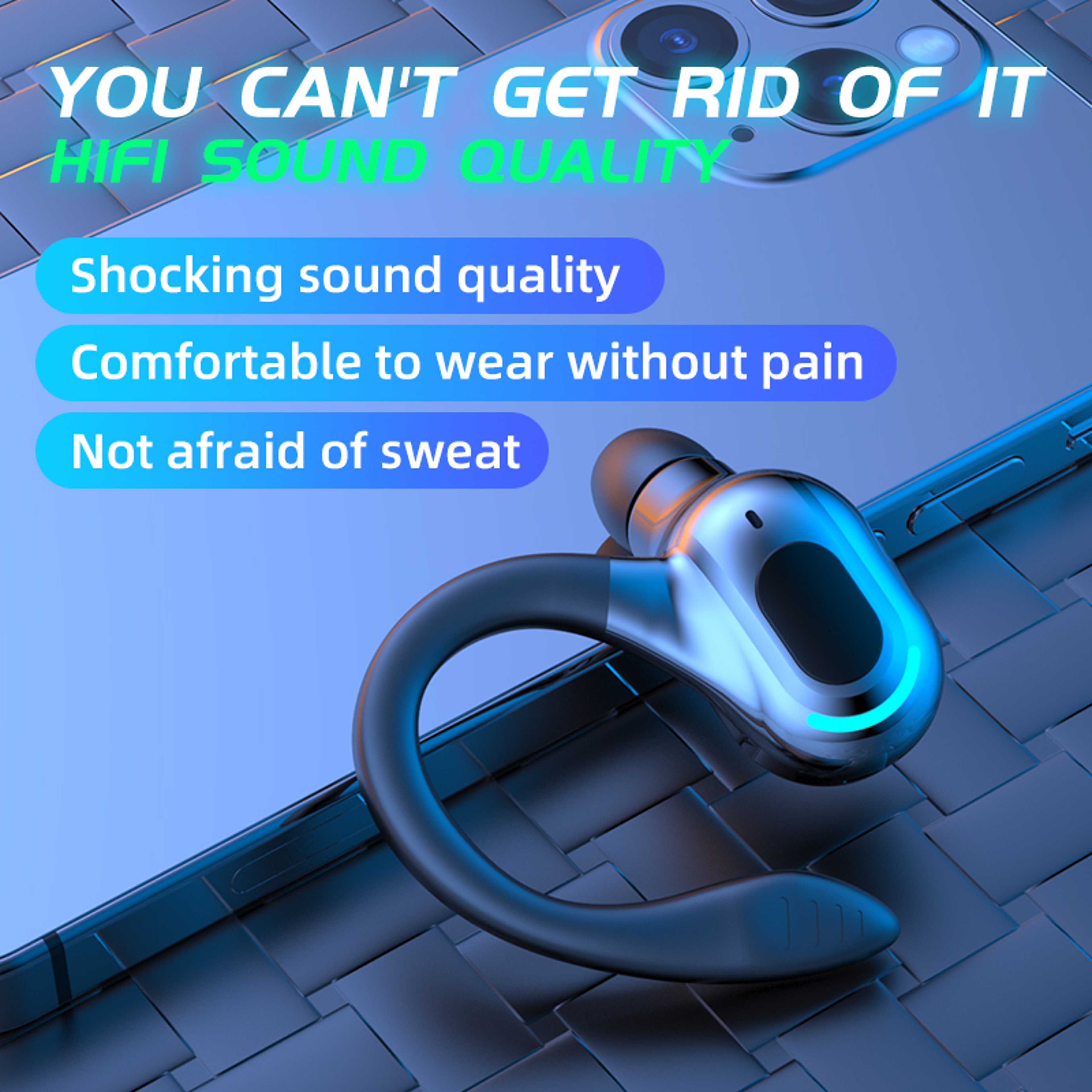 Mini Bluetooth Ear Hook Earphone With Mic Waterproof HiFi Headset 7