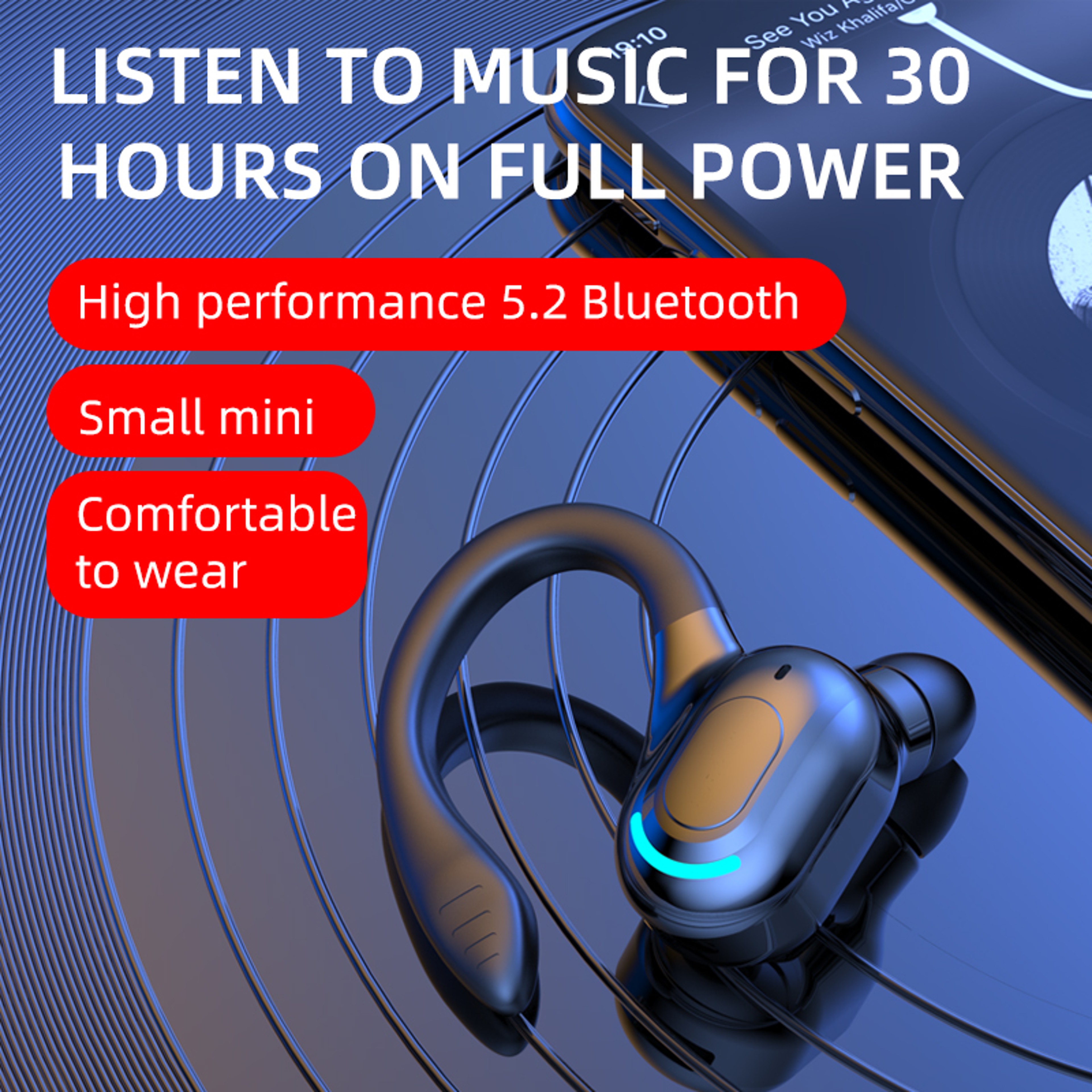 Mini Bluetooth Ear Hook Earphone With Mic Waterproof HiFi Headset 9