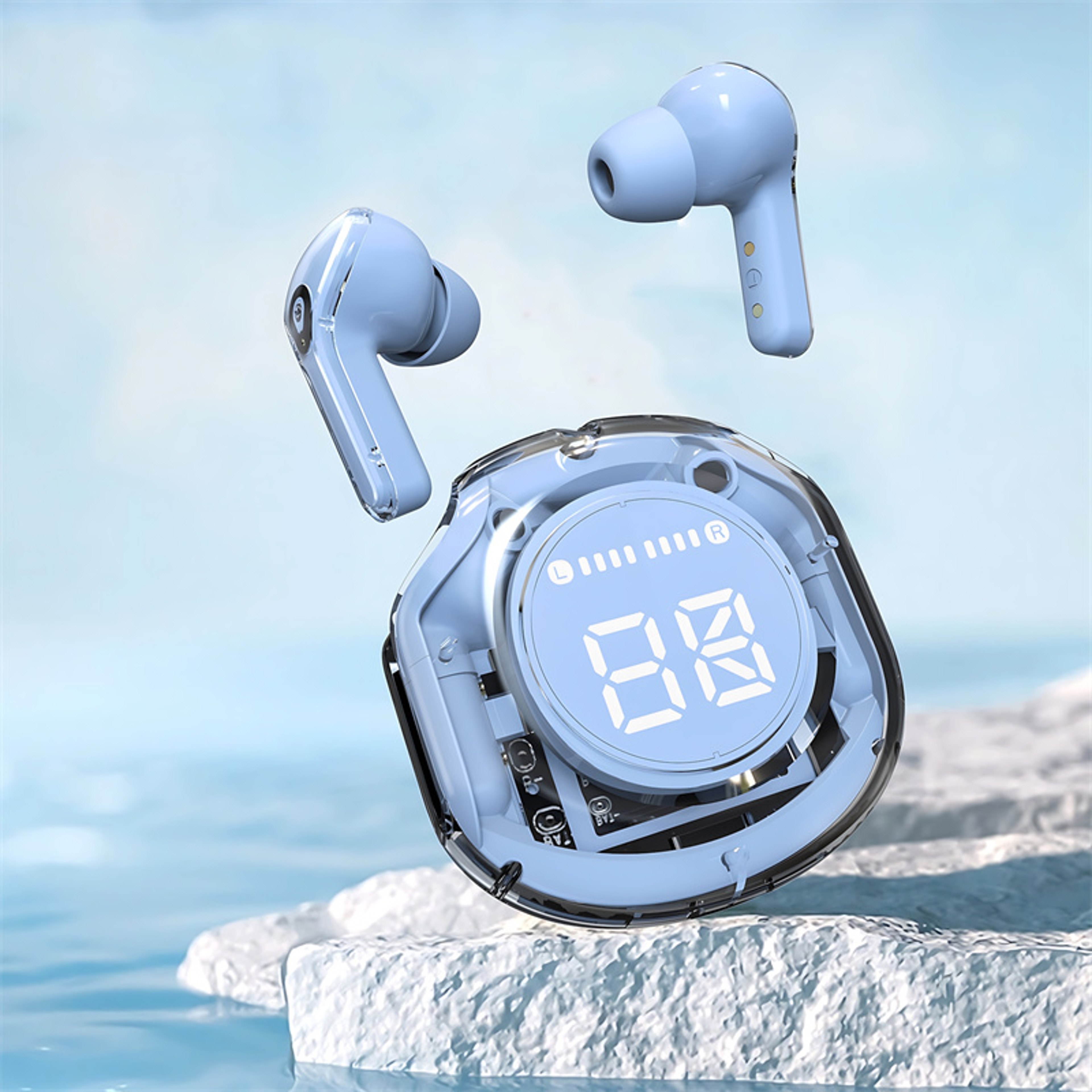 Pro Wireless Earbuds With LED Display And Transparent Charging Case 1