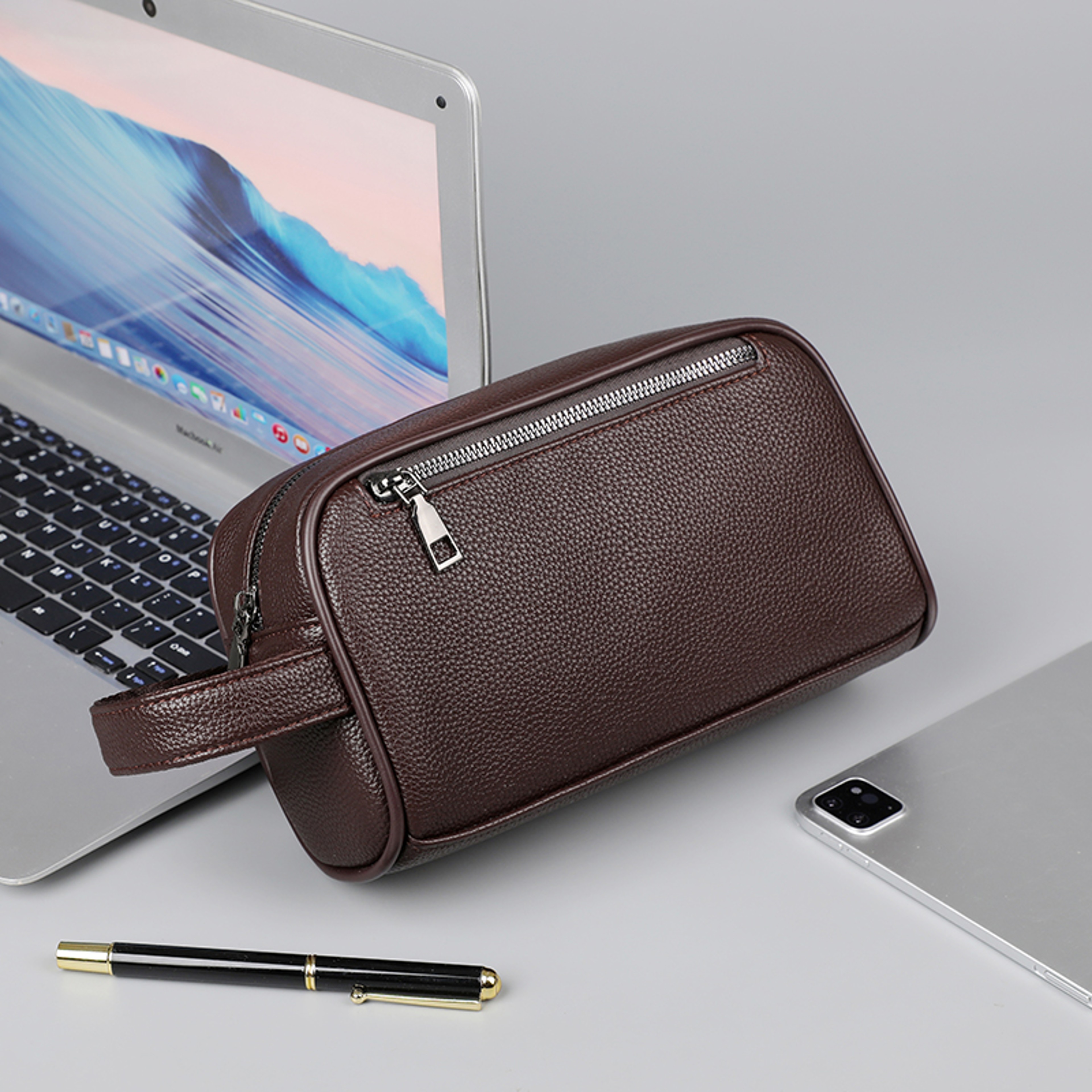 Mens PU Leather Clutch Bag Wristlet Wallet And Card Holder 8