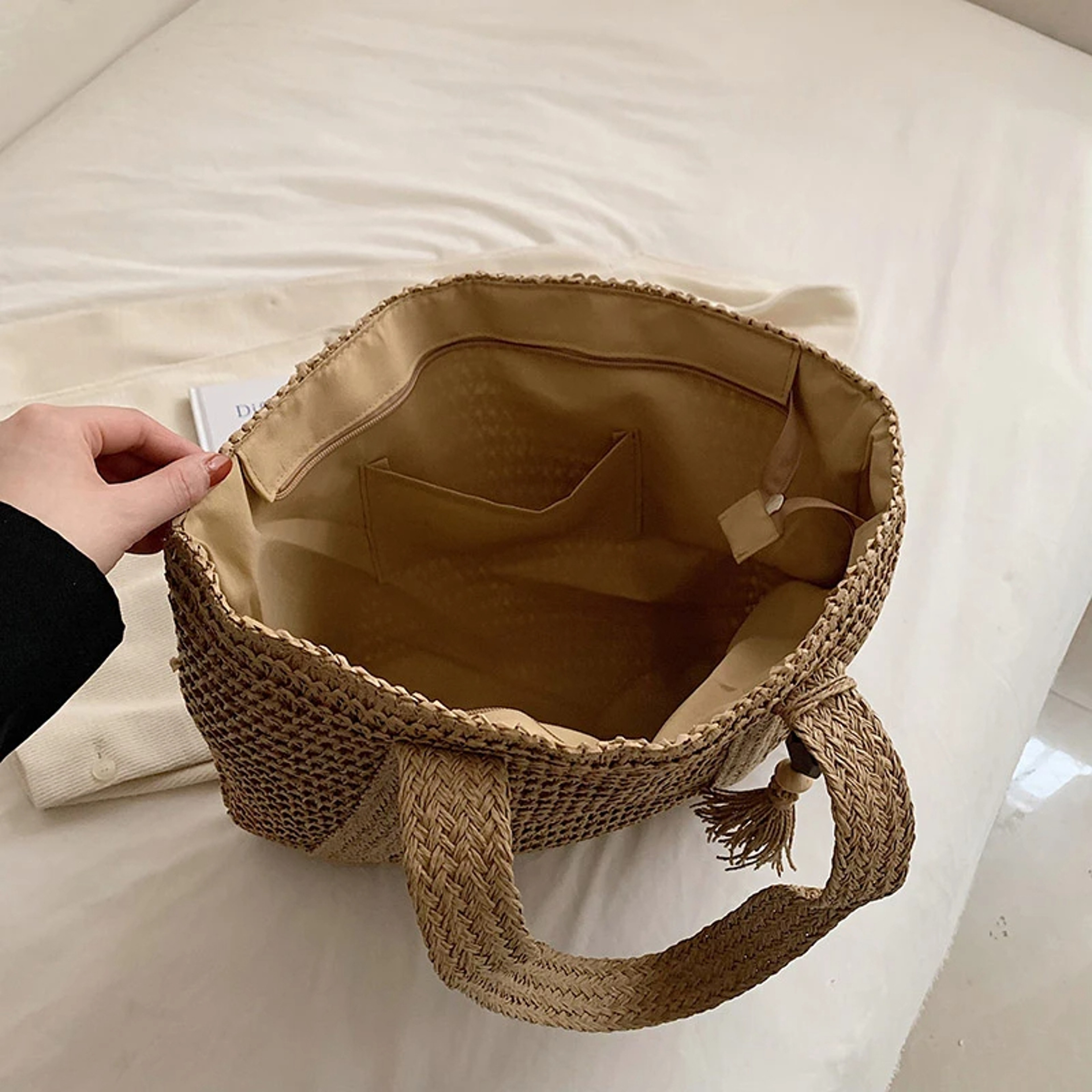 Large Capacity Straw Tote Bag For Women Bohemian Beach Shoulder Handbag 8