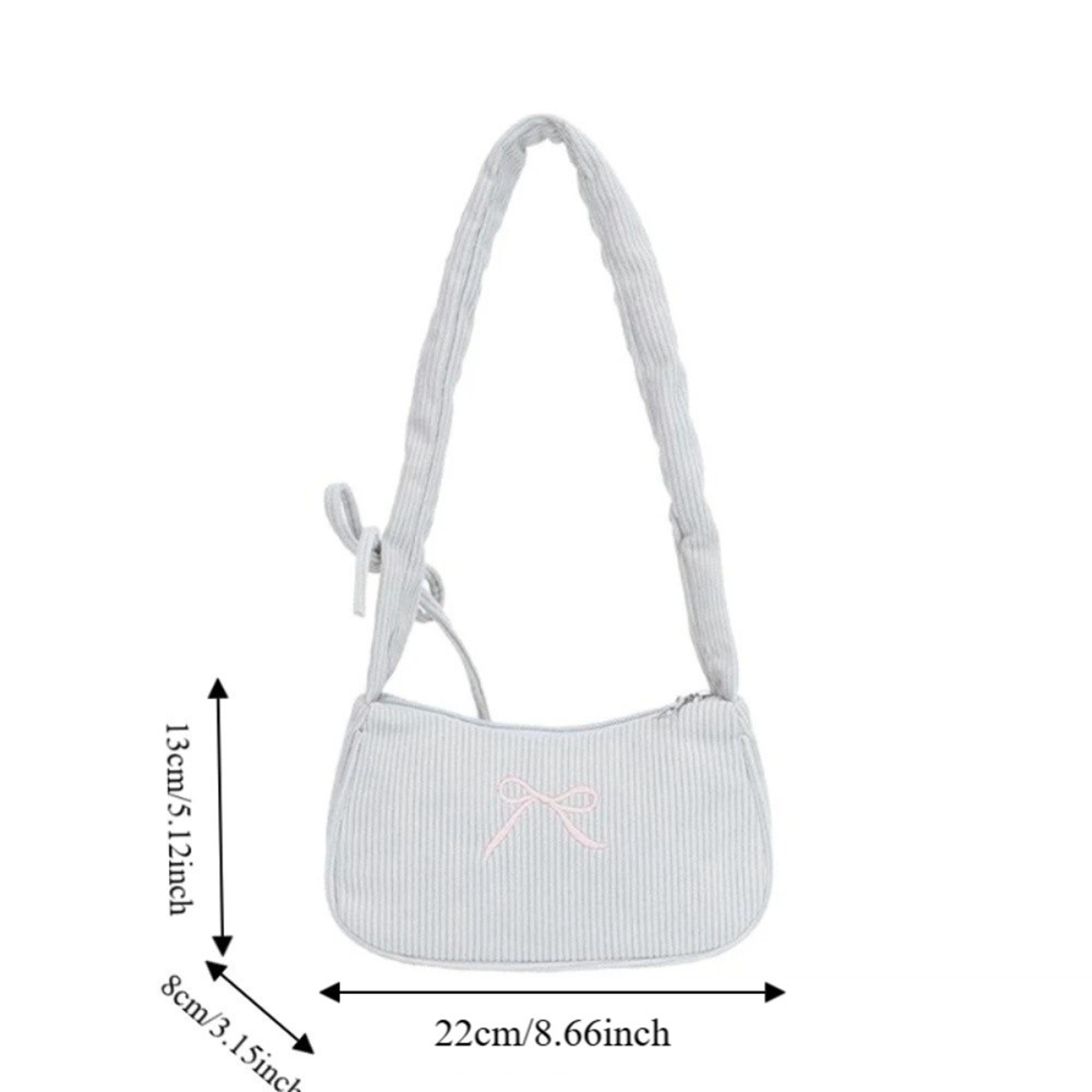 Corduroy Bow Shoulder Bag Cute Ruched Underarm Handbag With Adjustable Strap 9
