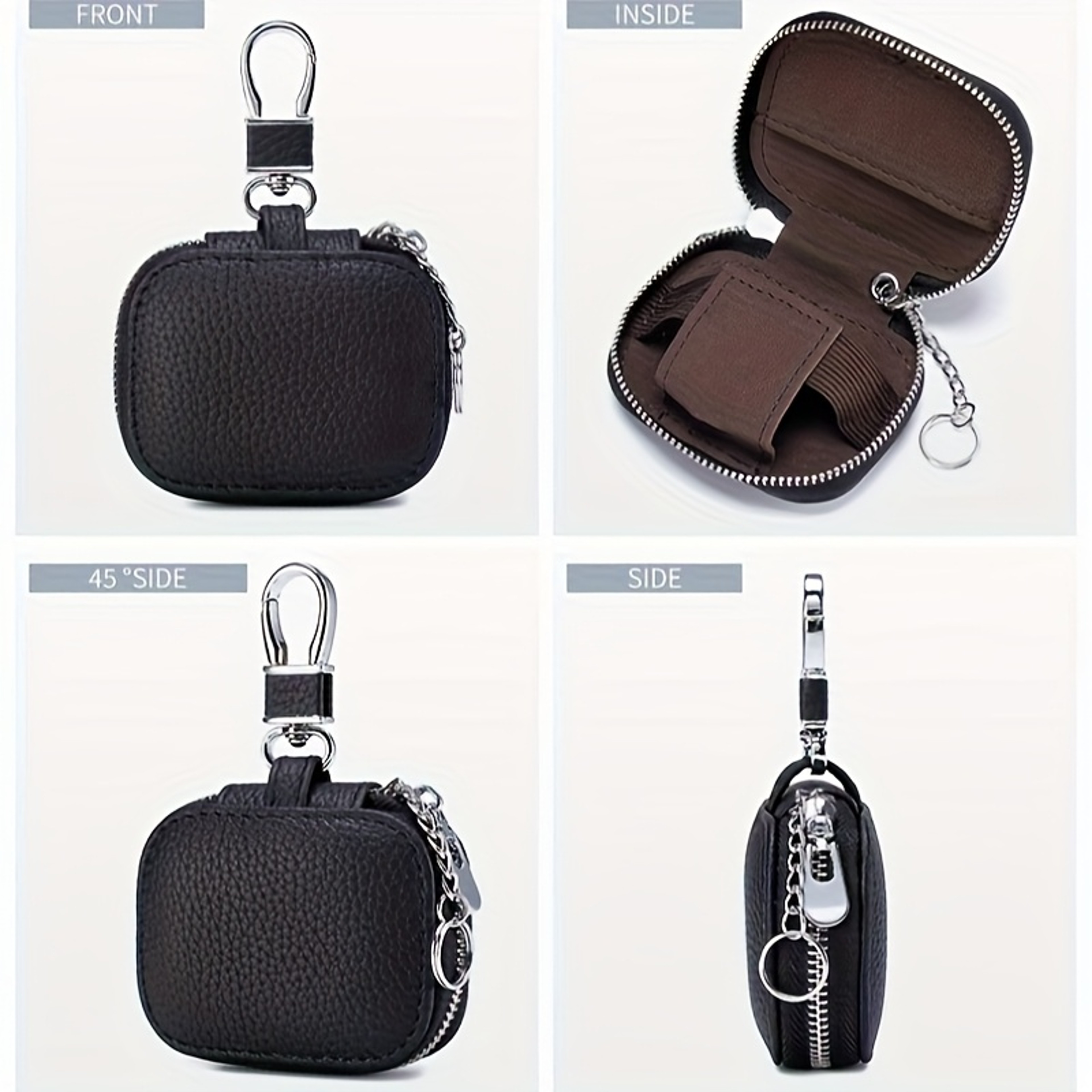 PU Leather Earbud Carrying Case Protective Storage Pouch With Mesh Pocket And Keychain 14