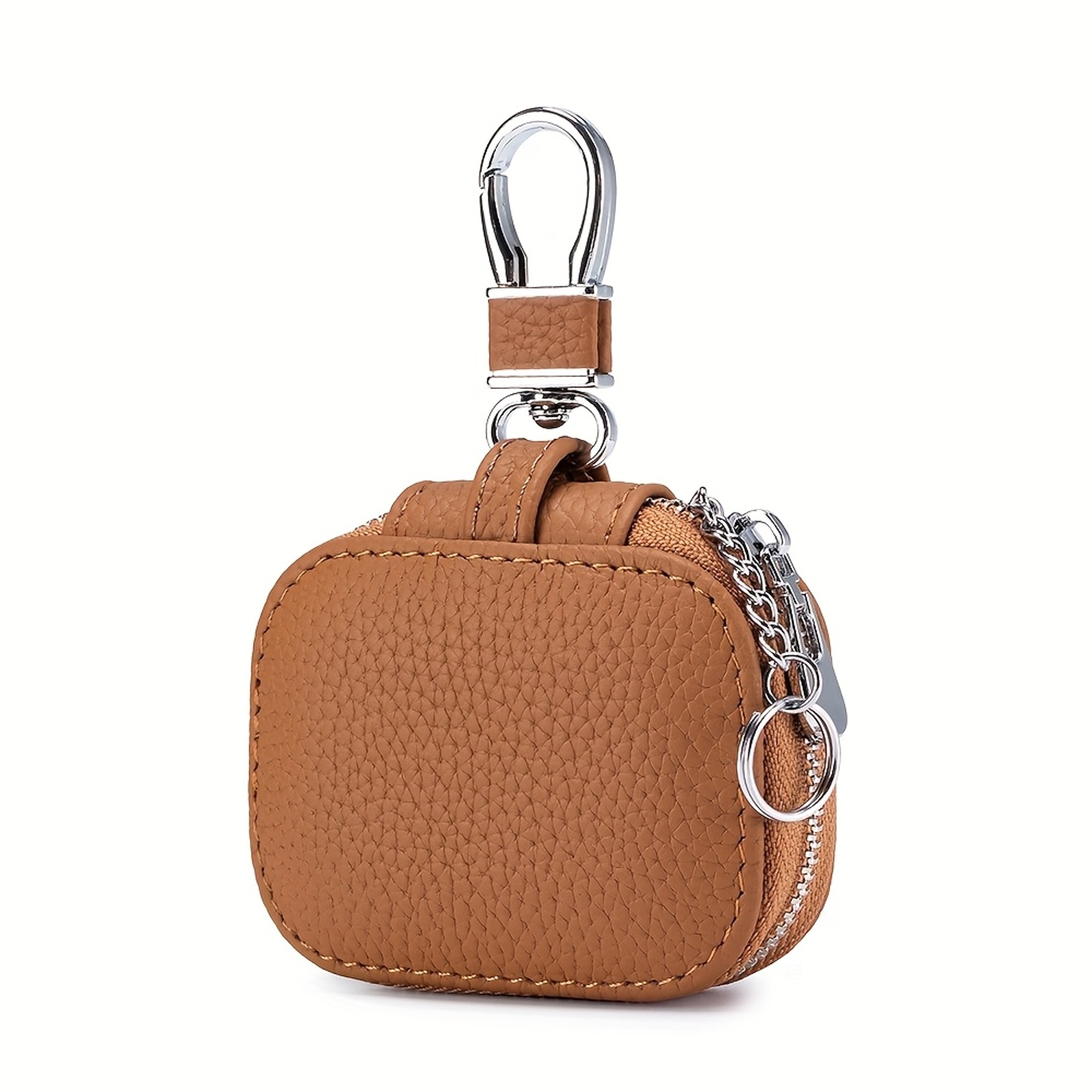 PU Leather Earbud Carrying Case Protective Storage Pouch With Mesh Pocket And Keychain 6