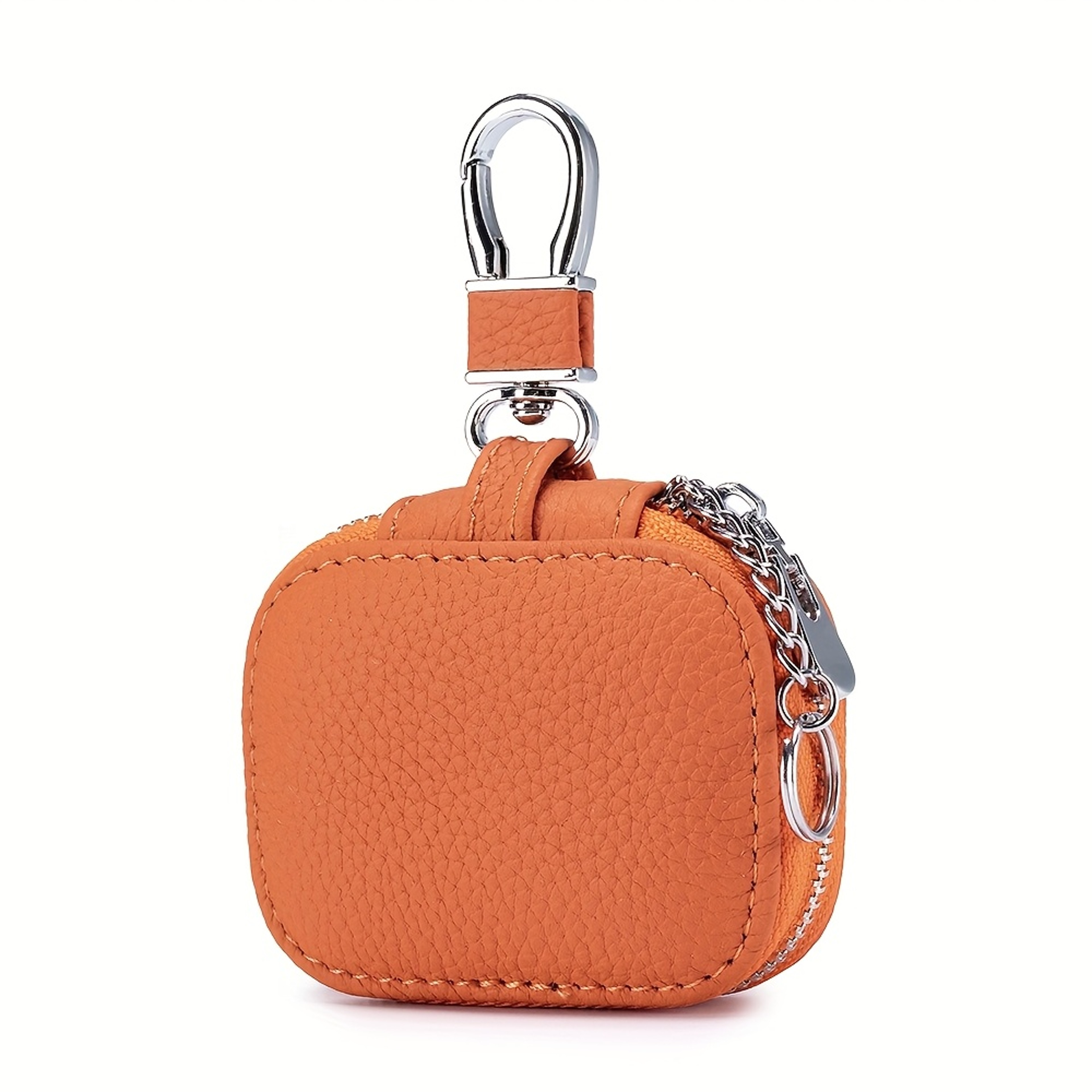 PU Leather Earbud Carrying Case Protective Storage Pouch With Mesh Pocket And Keychain 9